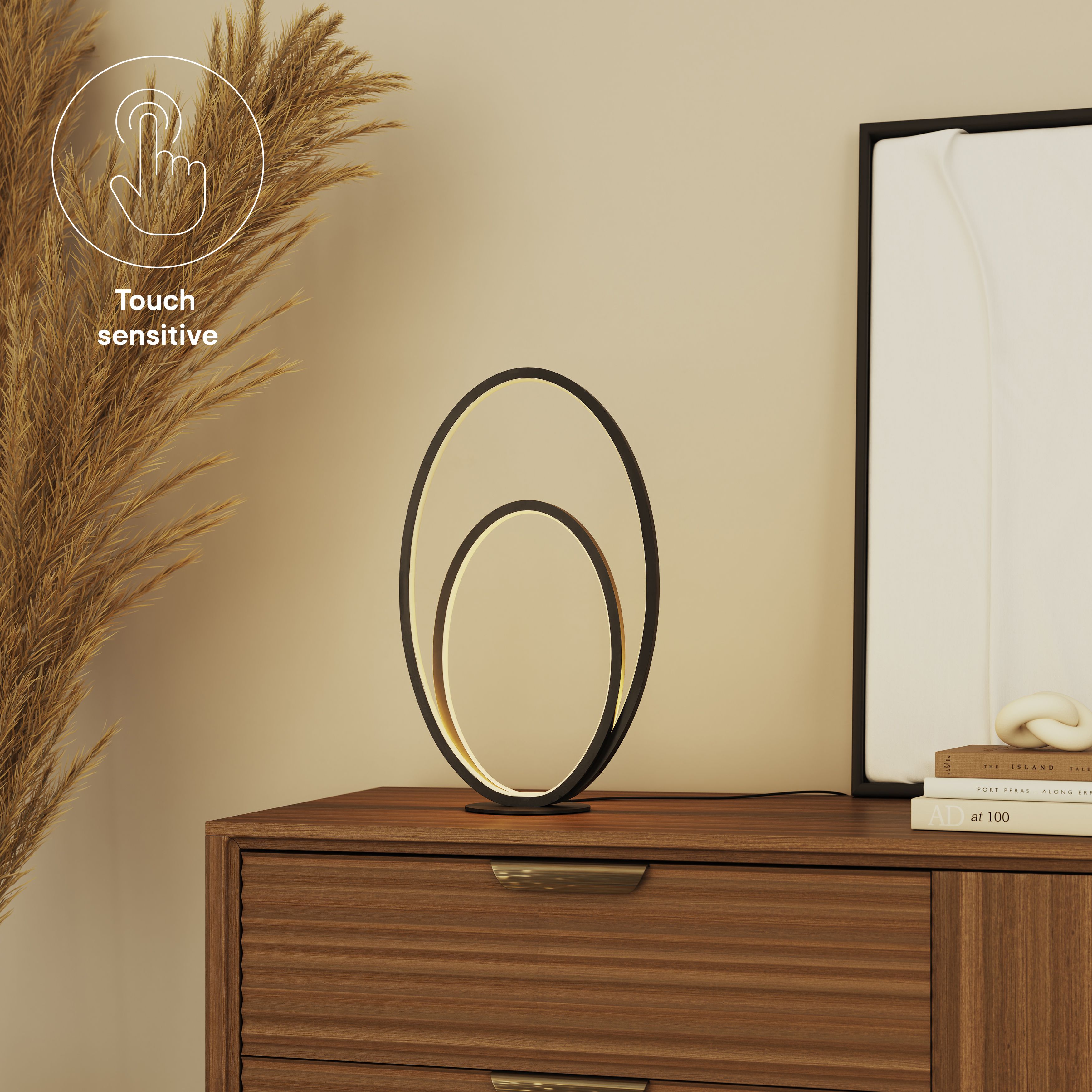 GoodHome Pegmati Matt Black Integrated LED Table lamp