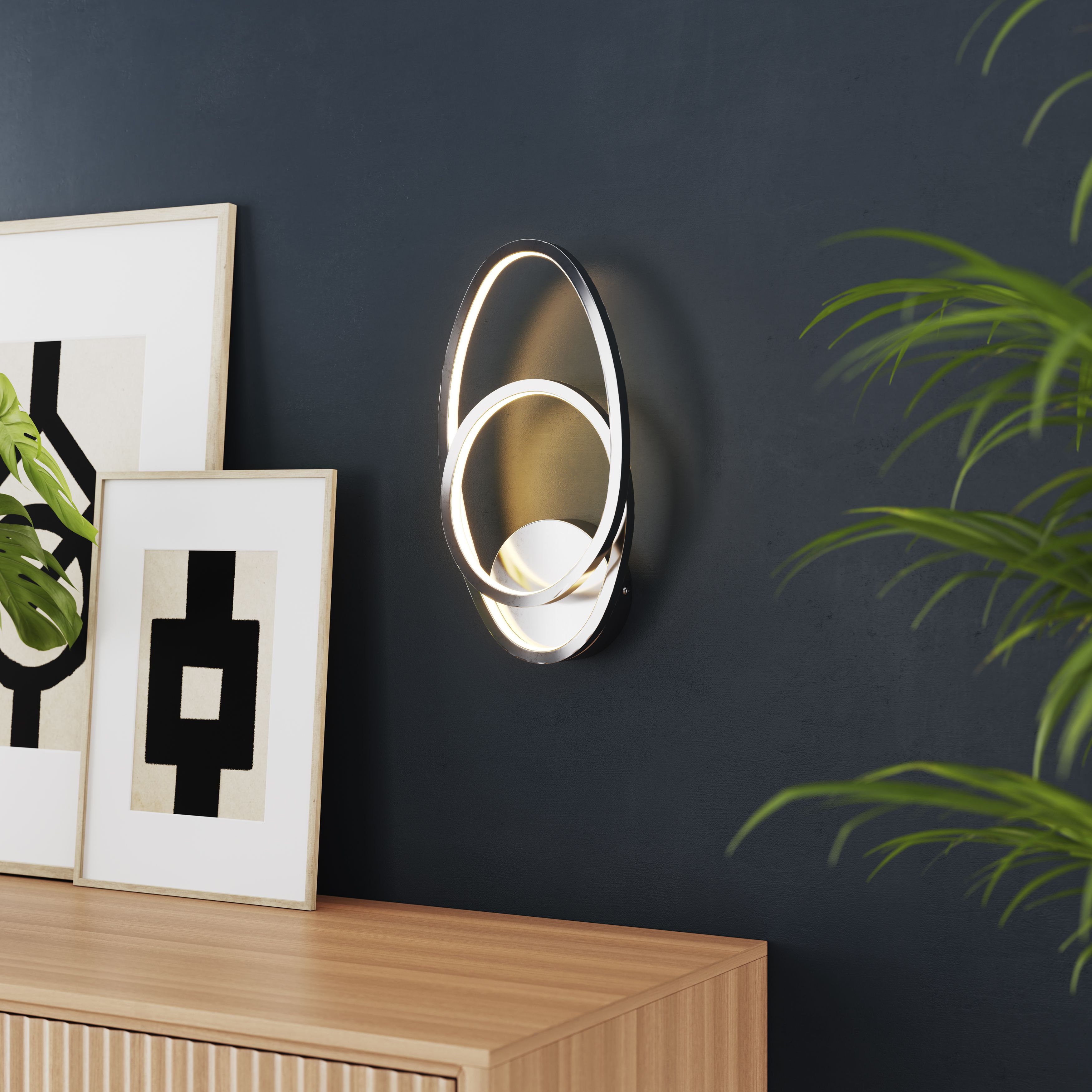 GoodHome Pegmati Modern Silver effect Wired LED Wall light