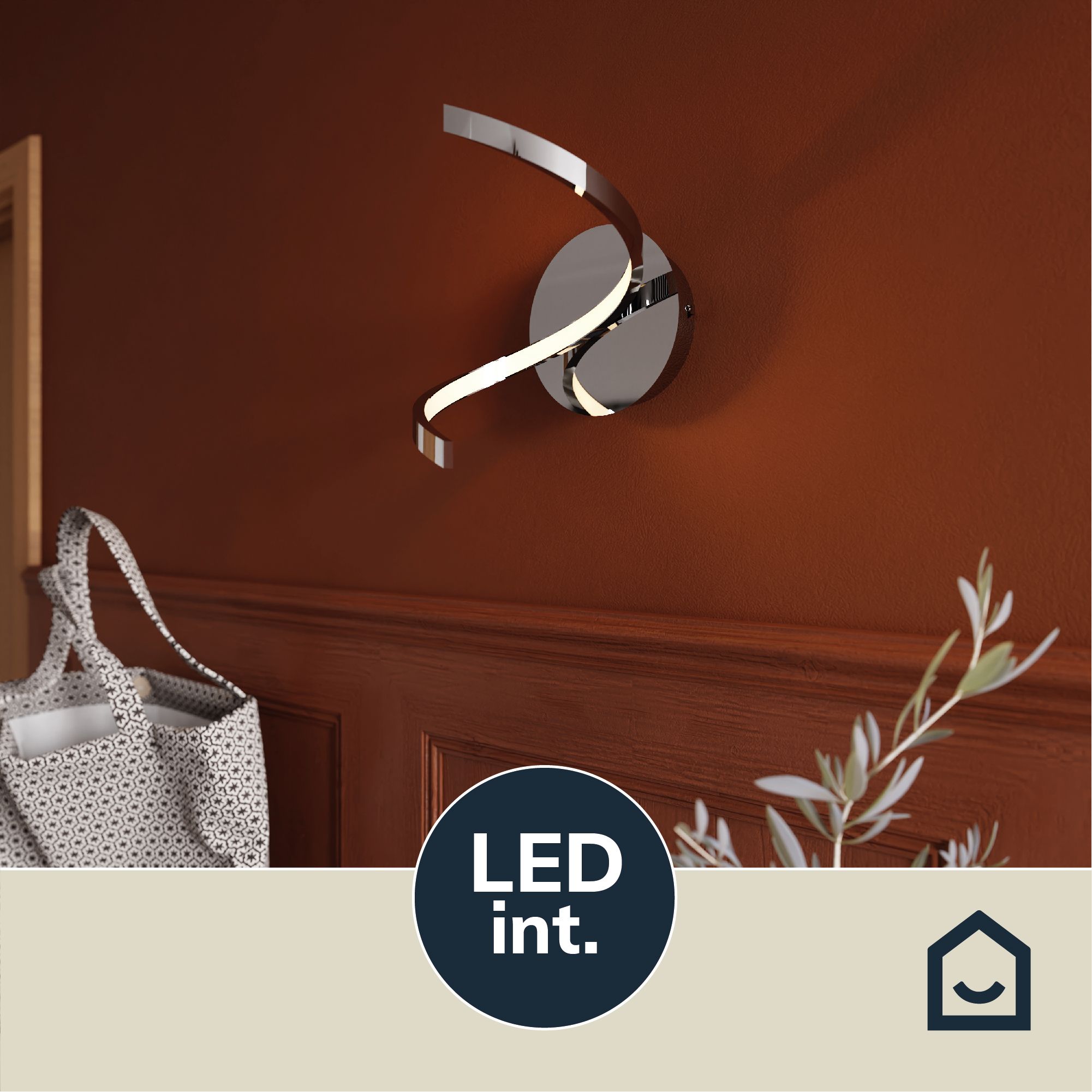 GoodHome Pegmati Pendant Silver Chrome effect Wired Wall light