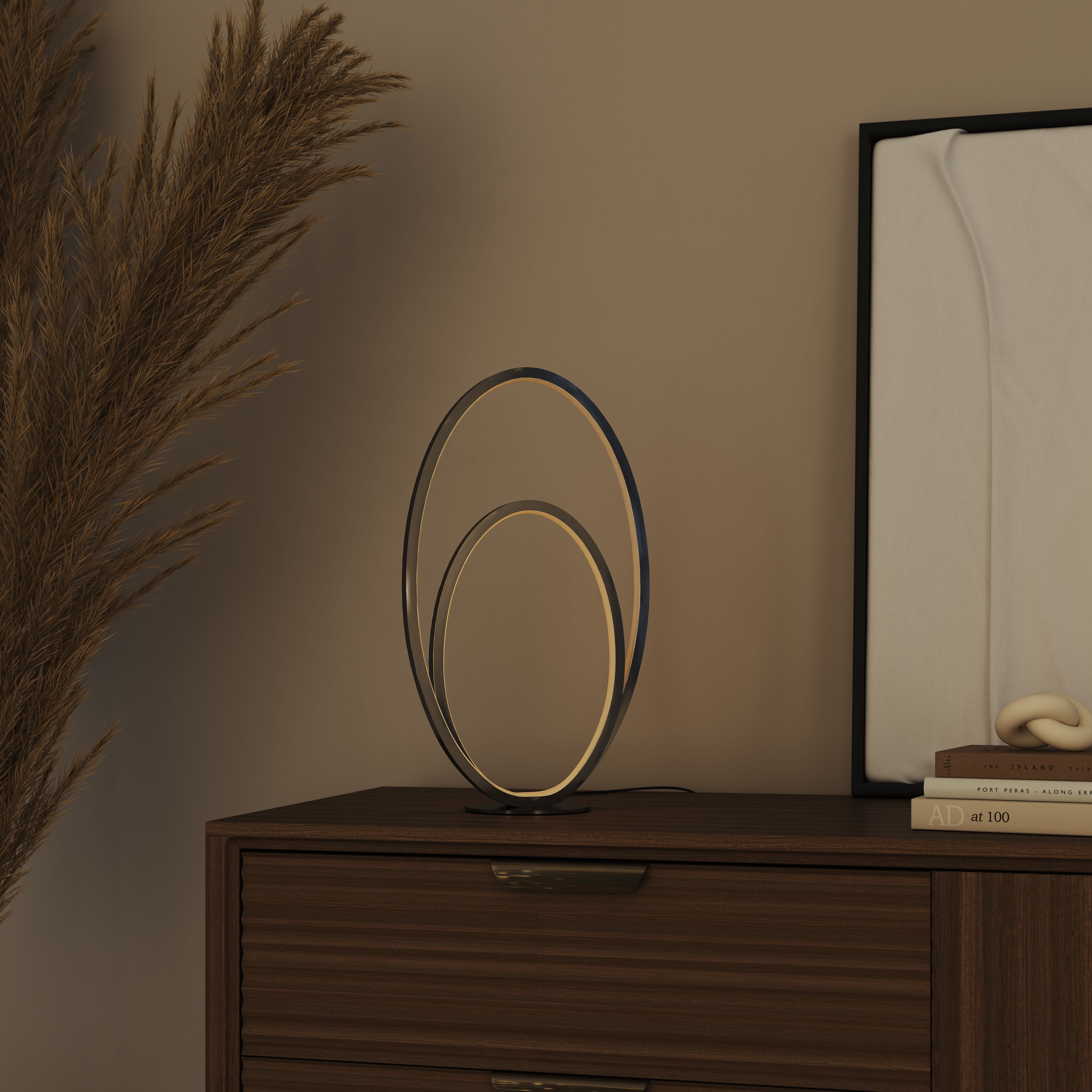 GoodHome Pegmati Silver effect Integrated LED Table lamp