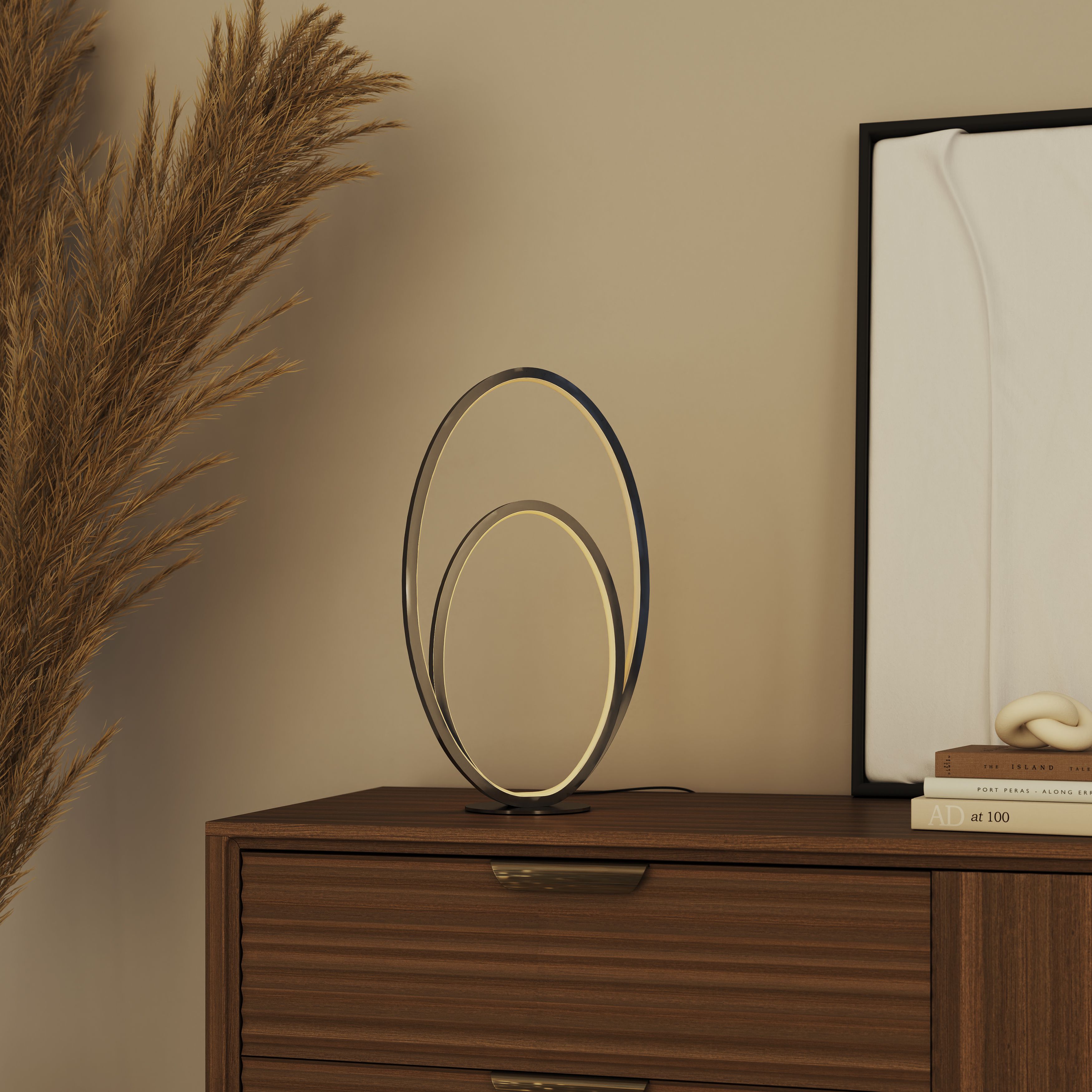 GoodHome Pegmati Silver effect Integrated LED Table lamp