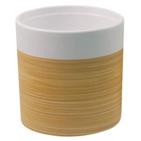 GoodHome Penan Gloss White Wood effect Ceramic Circular Plant pot (Dia) 30cm, (H)30cm
