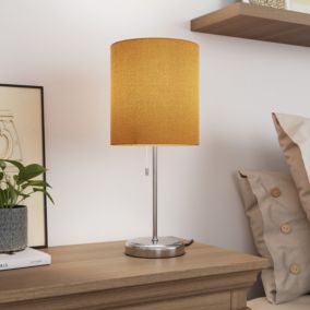 GoodHome Penistone Brushed Mustard Chrome effect Straight Table lamp