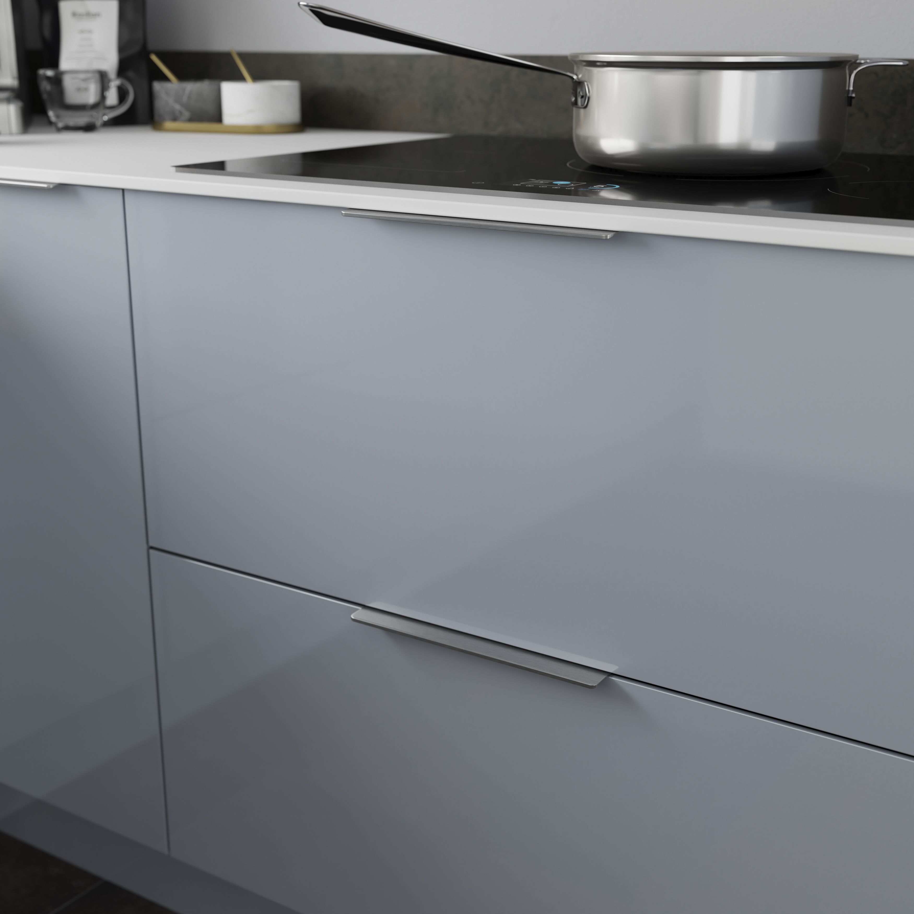 GoodHome Pequin Satin Nickel effect Kitchen cabinets Straight Pull Handle (L)25cm (D)41mm, Pack of 2