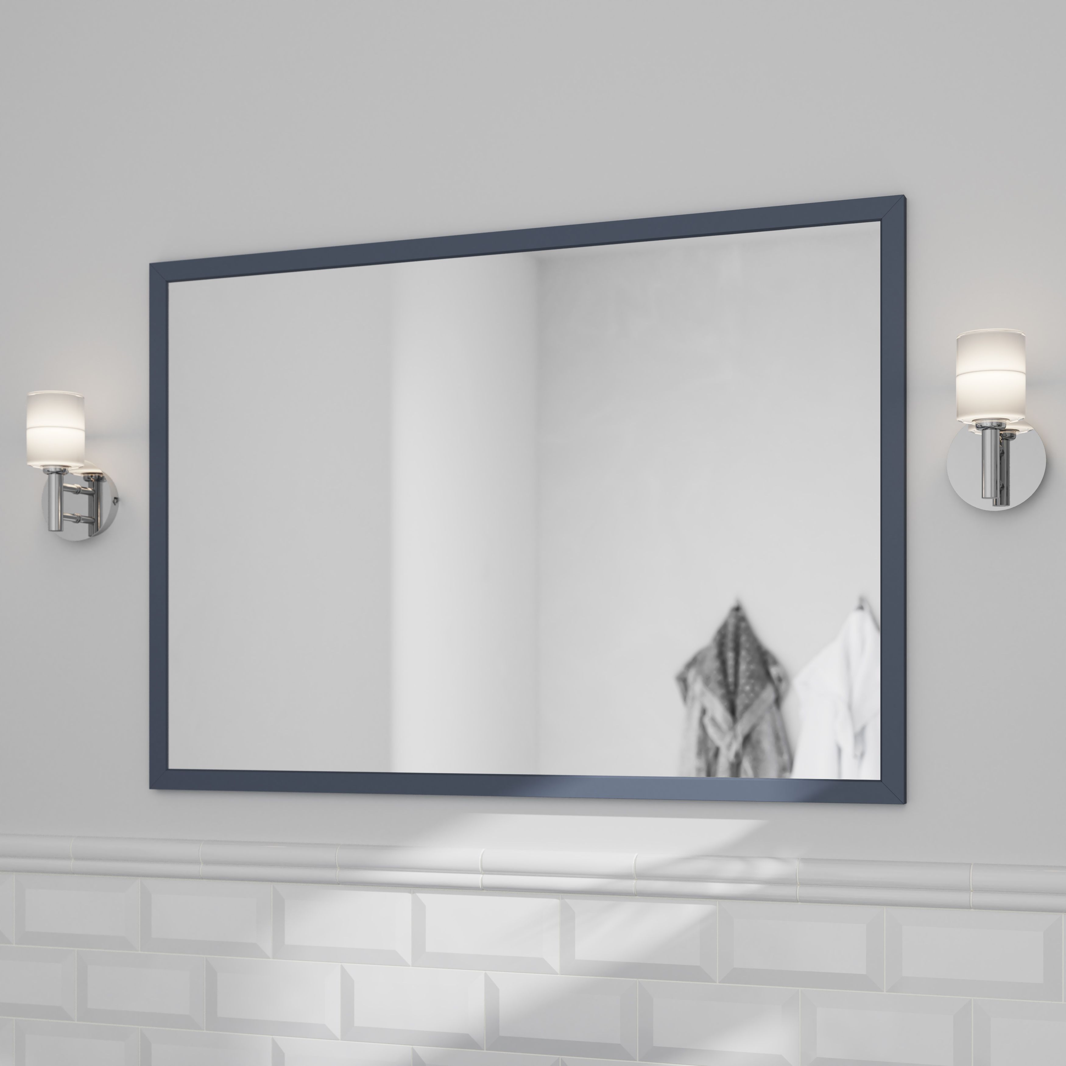 GoodHome Perma Blue Rectangular Wall-mounted Bathroom Mirror (H)100cm (W)100cm