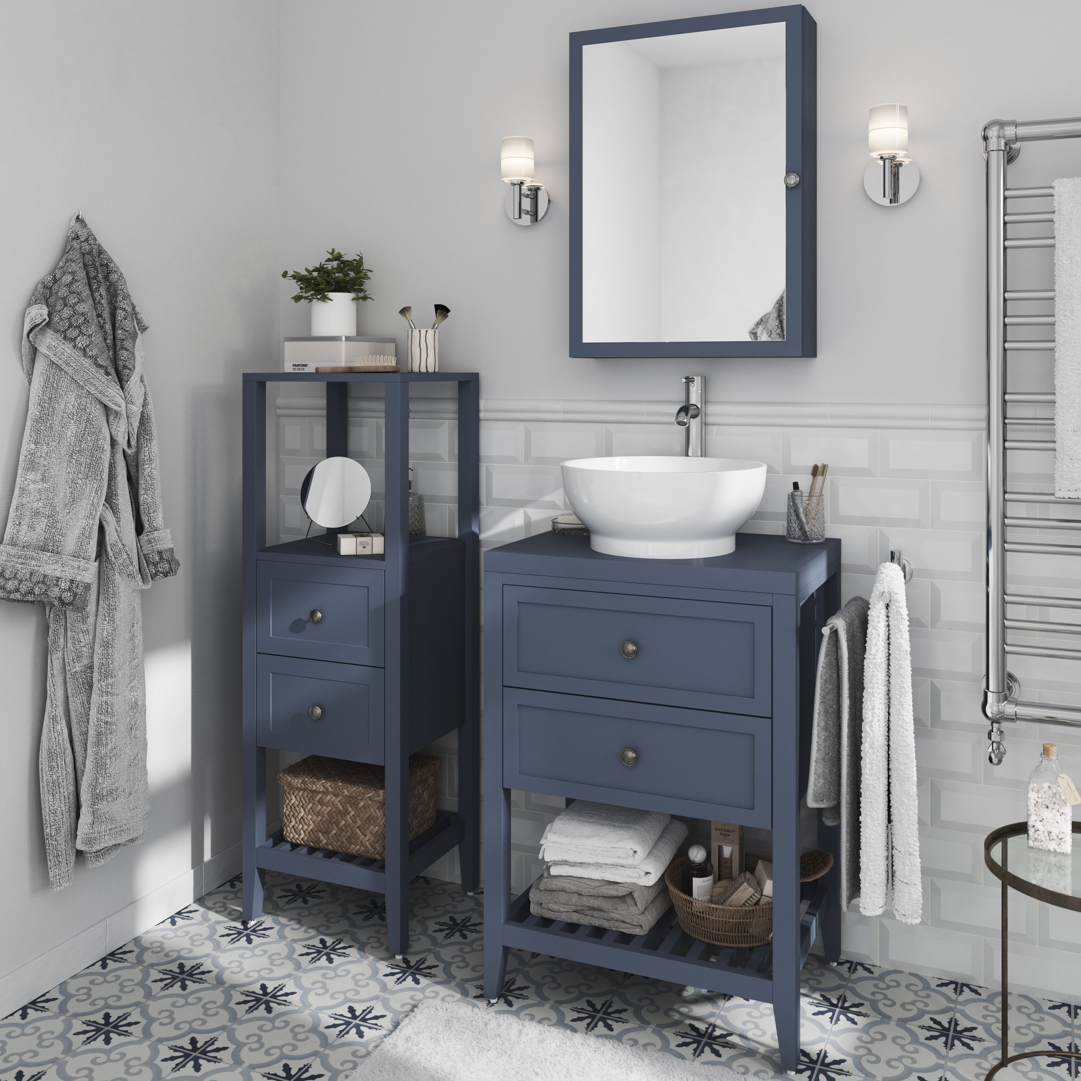 Goodhome Perma Satin Blue Freestanding Bathroom Vanity Cabinet W 600mm H 806mm Diy At B Q