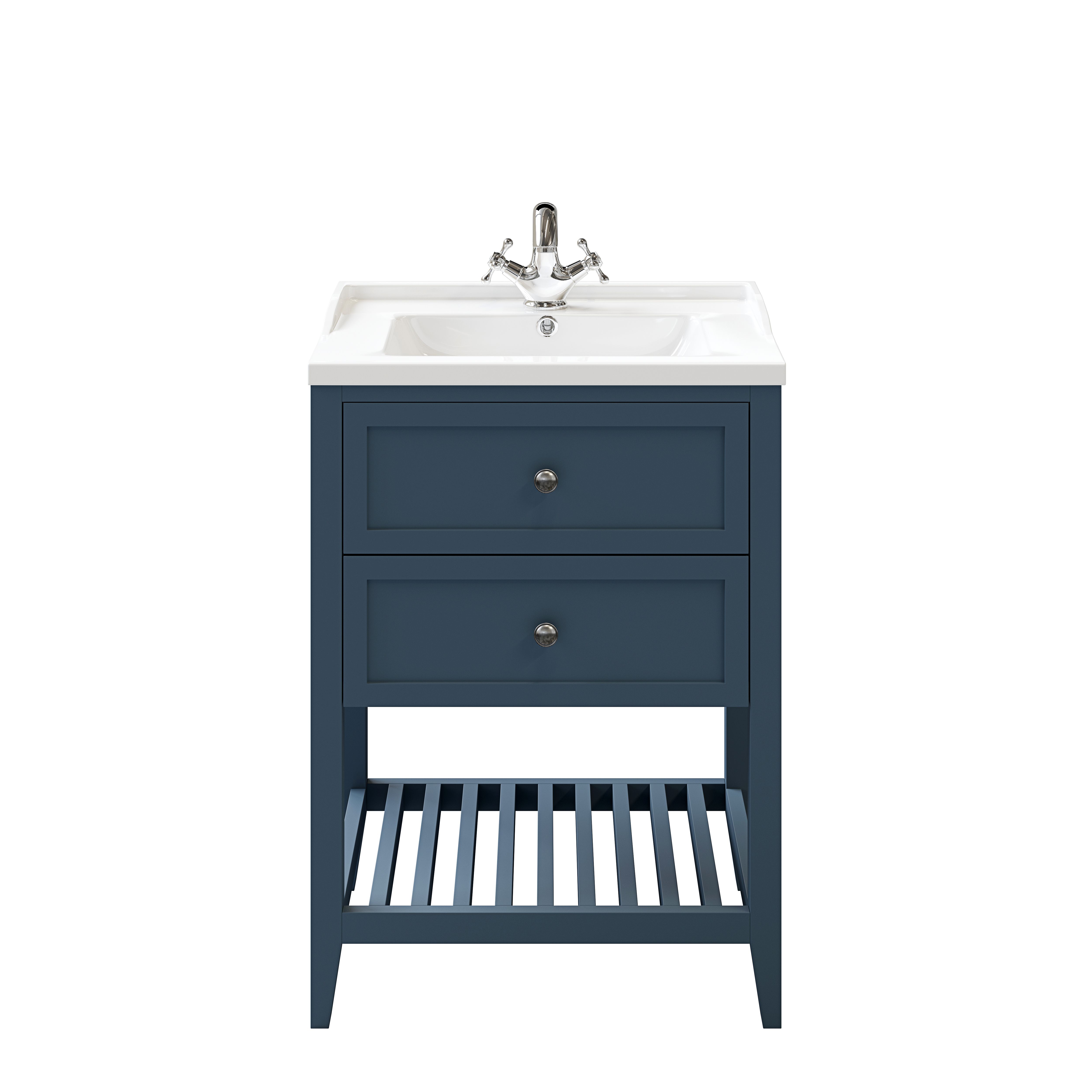 GoodHome Perma Satin Blue Freestanding Bathroom Vanity Cabinet (W)600mm (H)806mm | DIY at B&Q