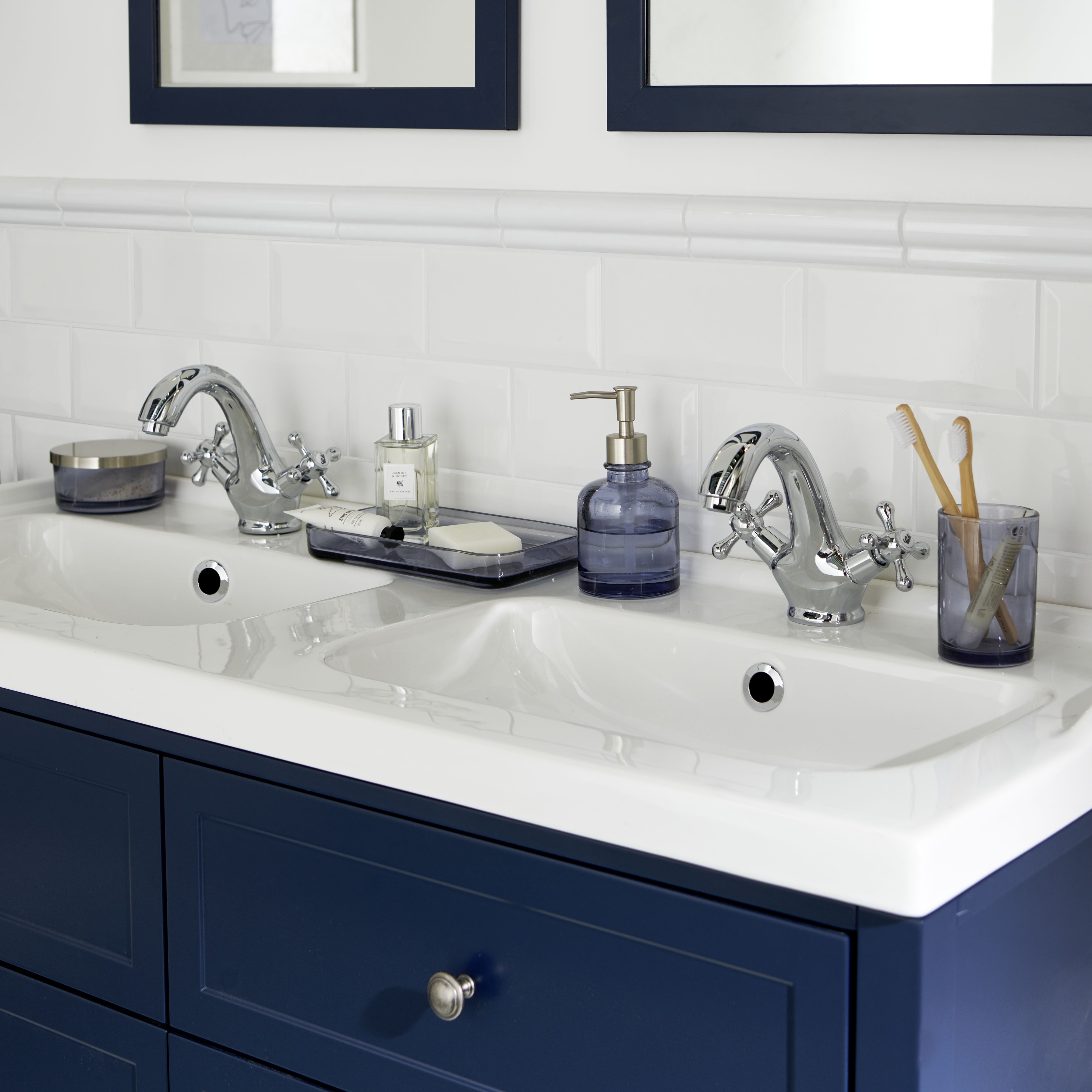GoodHome Perma Satin Blue Freestanding Bathroom Vanity unit (H) 806mm (W) 1200mm