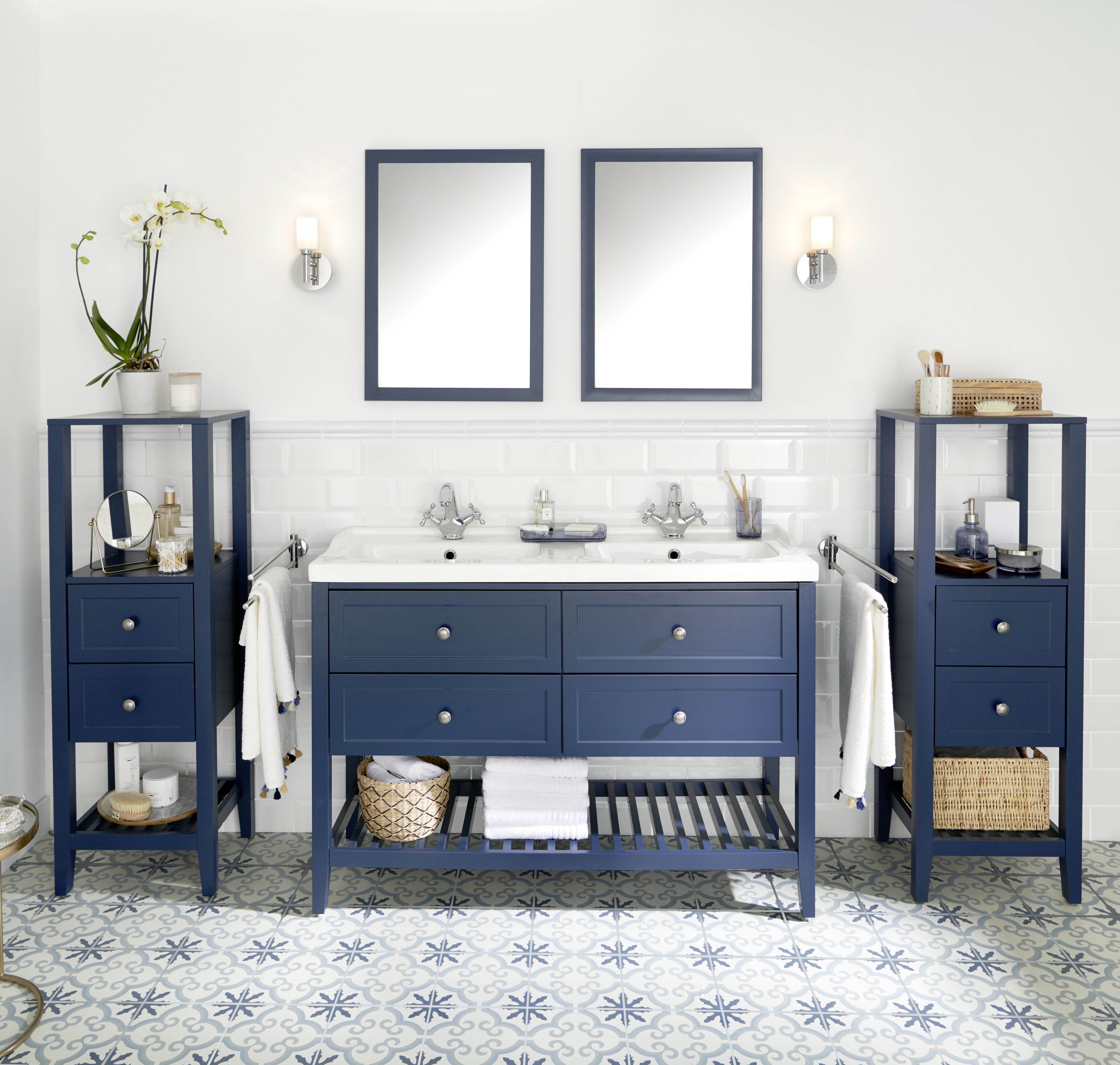 GoodHome Perma Satin Blue Freestanding Bathroom Vanity unit (H) 806mm (W) 1200mm