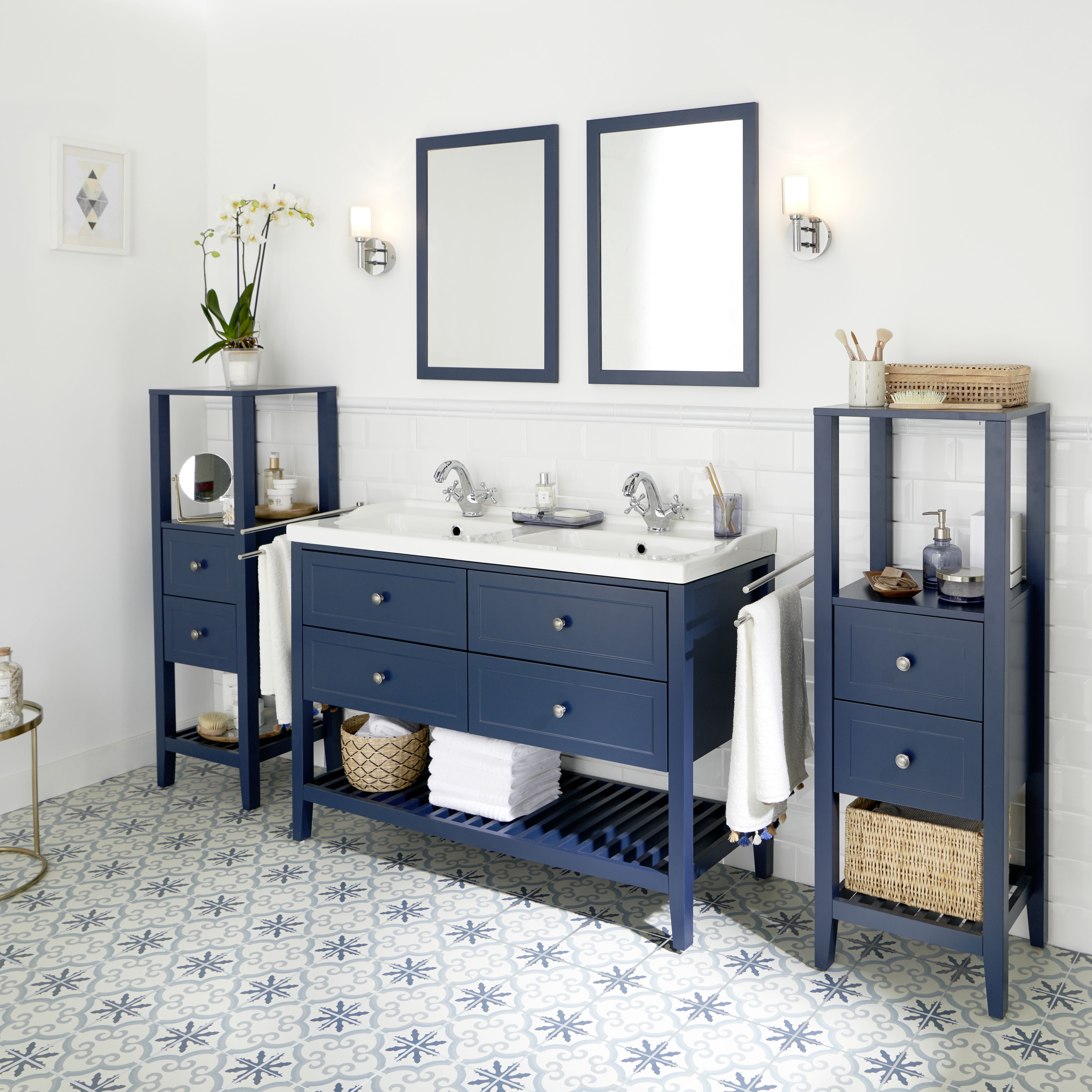 GoodHome Perma Satin Blue Freestanding Bathroom Vanity unit (H) 806mm (W) 1200mm