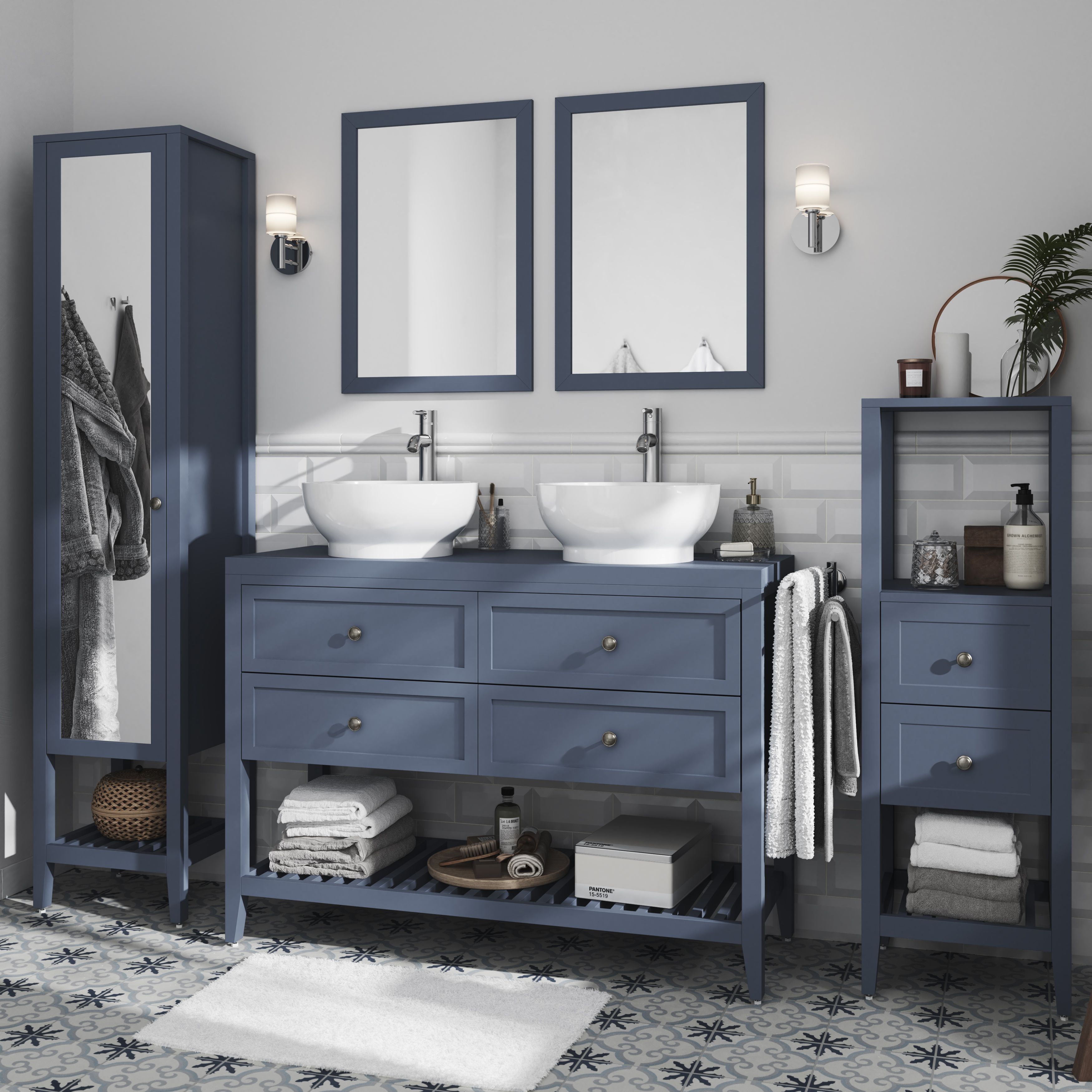 GoodHome Perma Satin Blue Freestanding Bathroom Vanity unit (H) 806mm (W) 1200mm