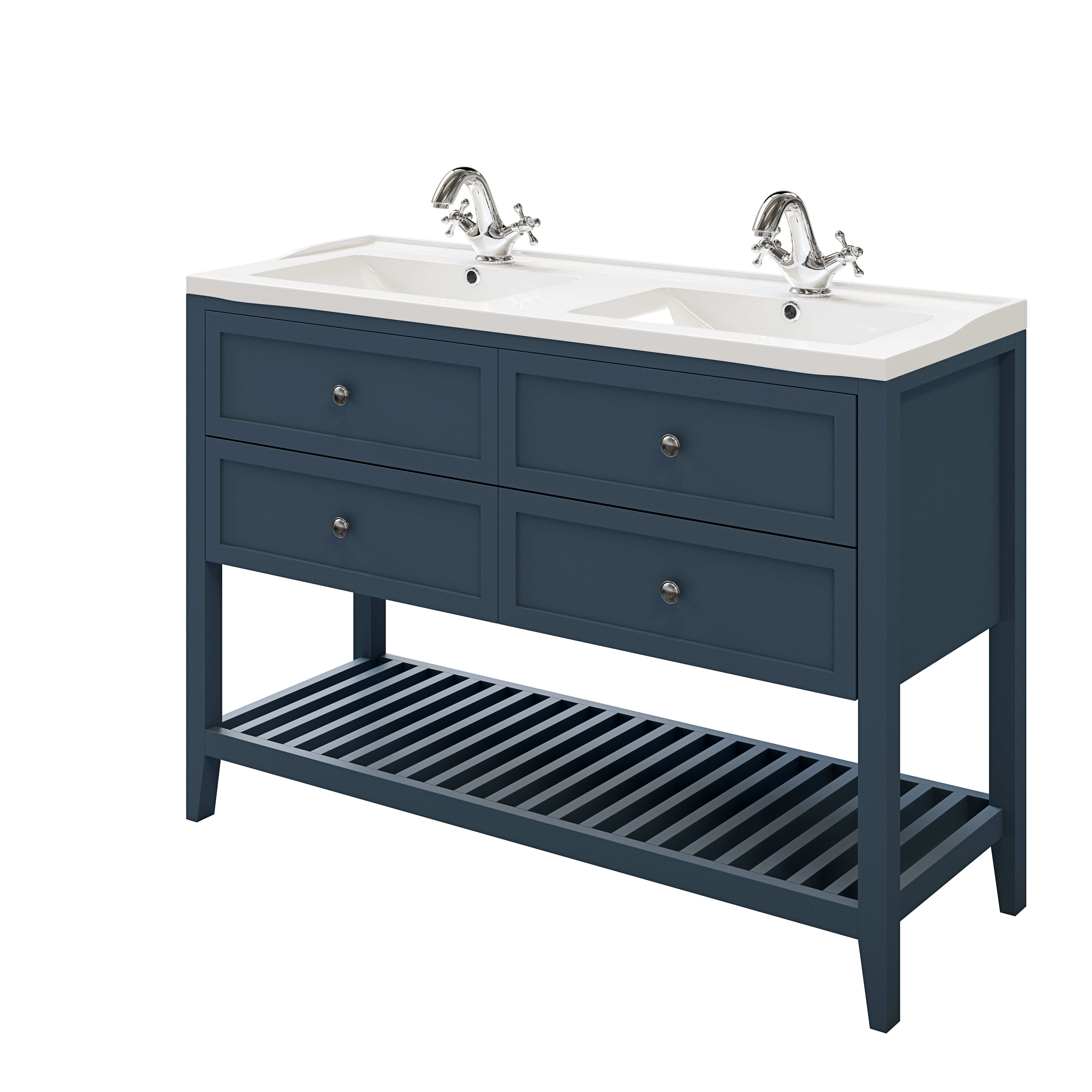 GoodHome Perma Satin Blue Freestanding Bathroom Vanity unit (H) 806mm (W) 1200mm