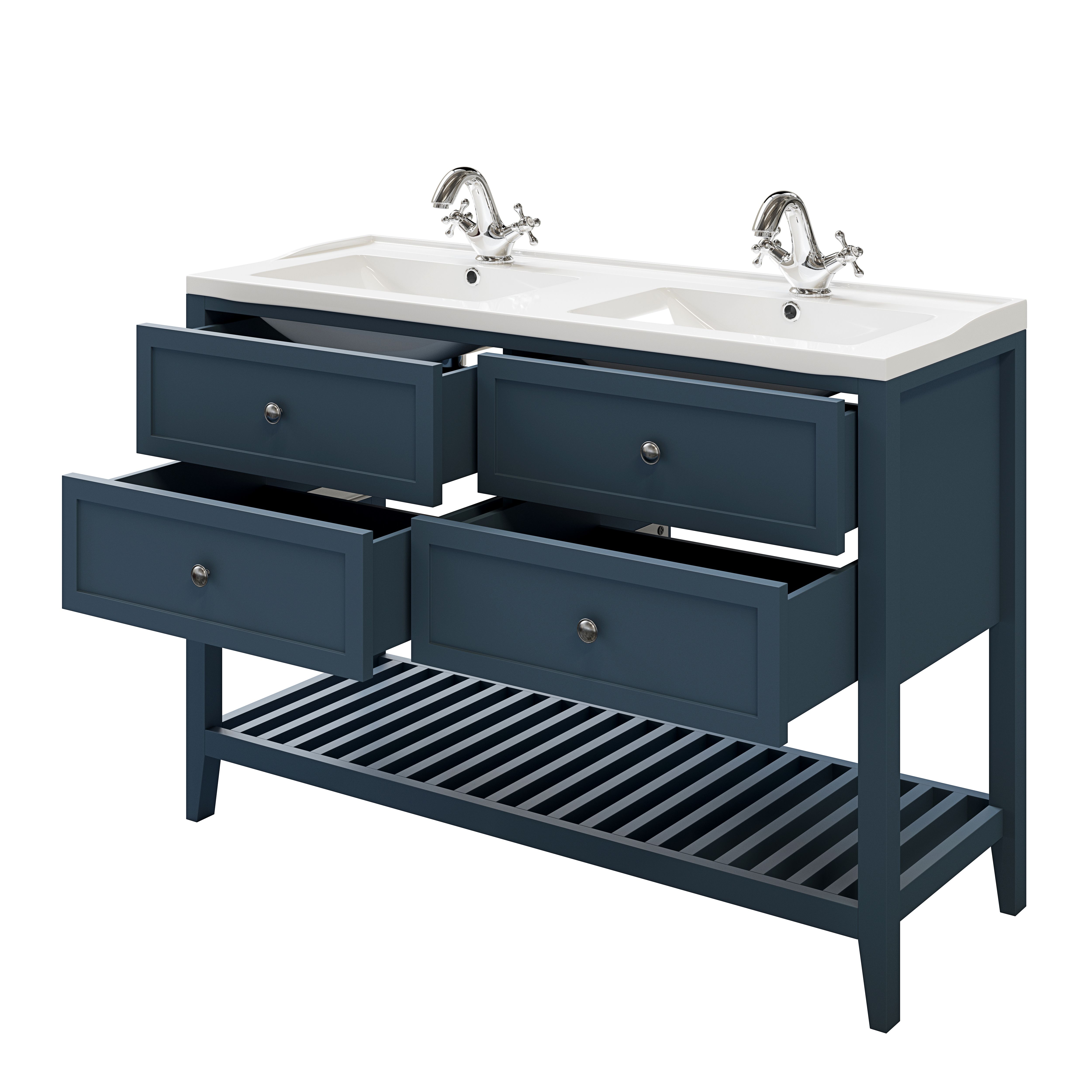 GoodHome Perma Satin Blue Freestanding Bathroom Vanity unit (H) 806mm (W) 1200mm