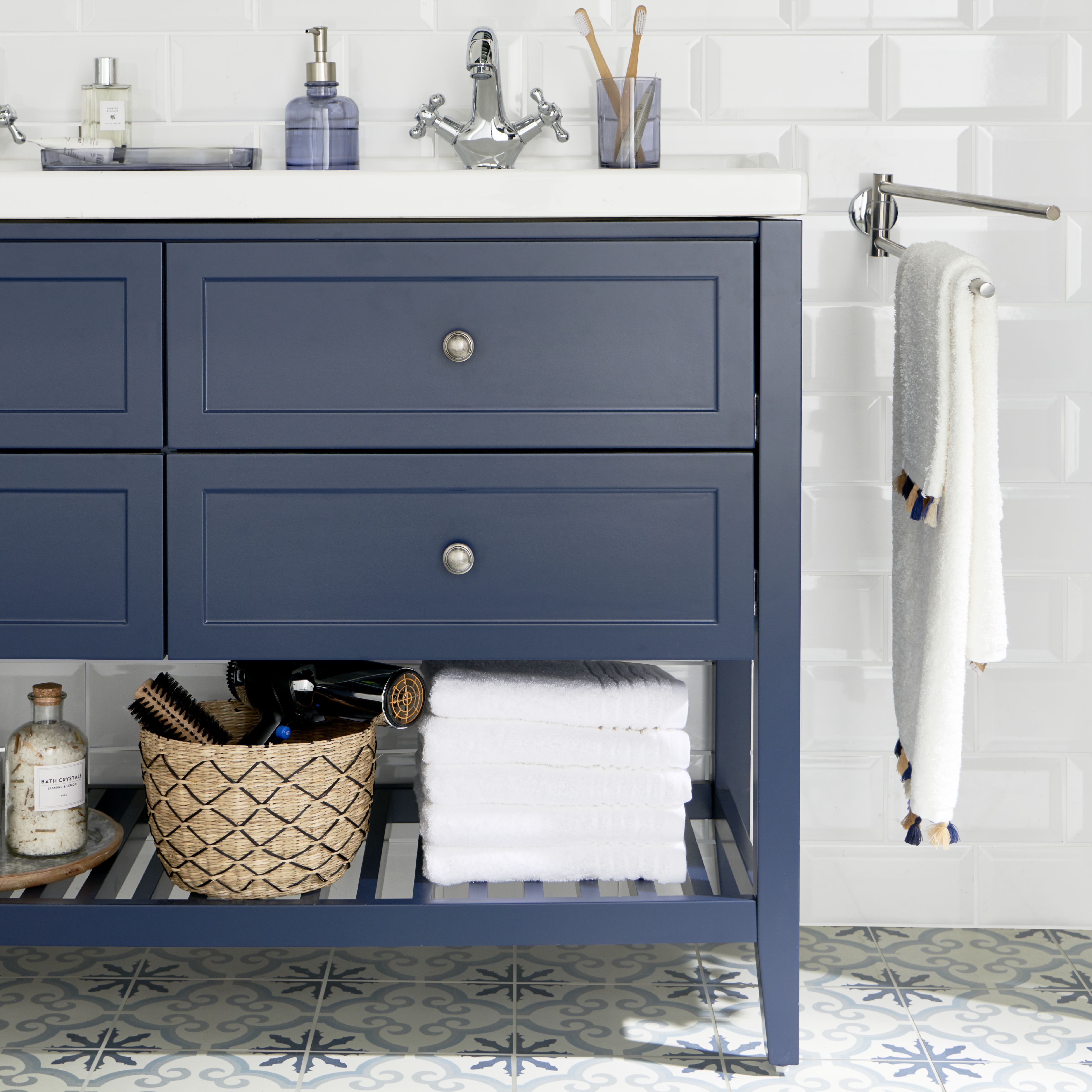 GoodHome Perma Satin Blue Freestanding Bathroom Vanity unit (H) 806mm (W) 1200mm