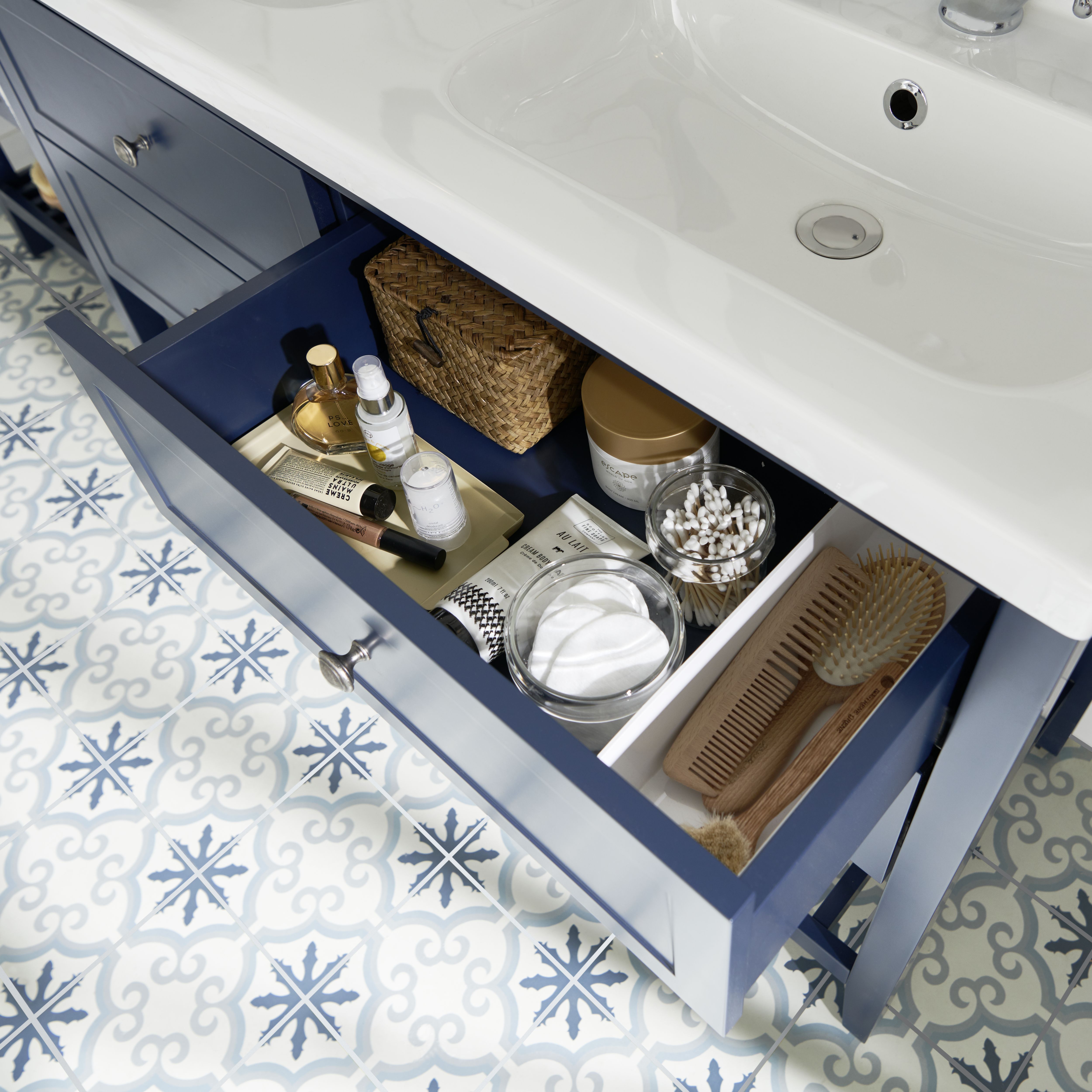 GoodHome Perma Satin Blue Freestanding Bathroom Vanity unit (H) 806mm (W) 1200mm