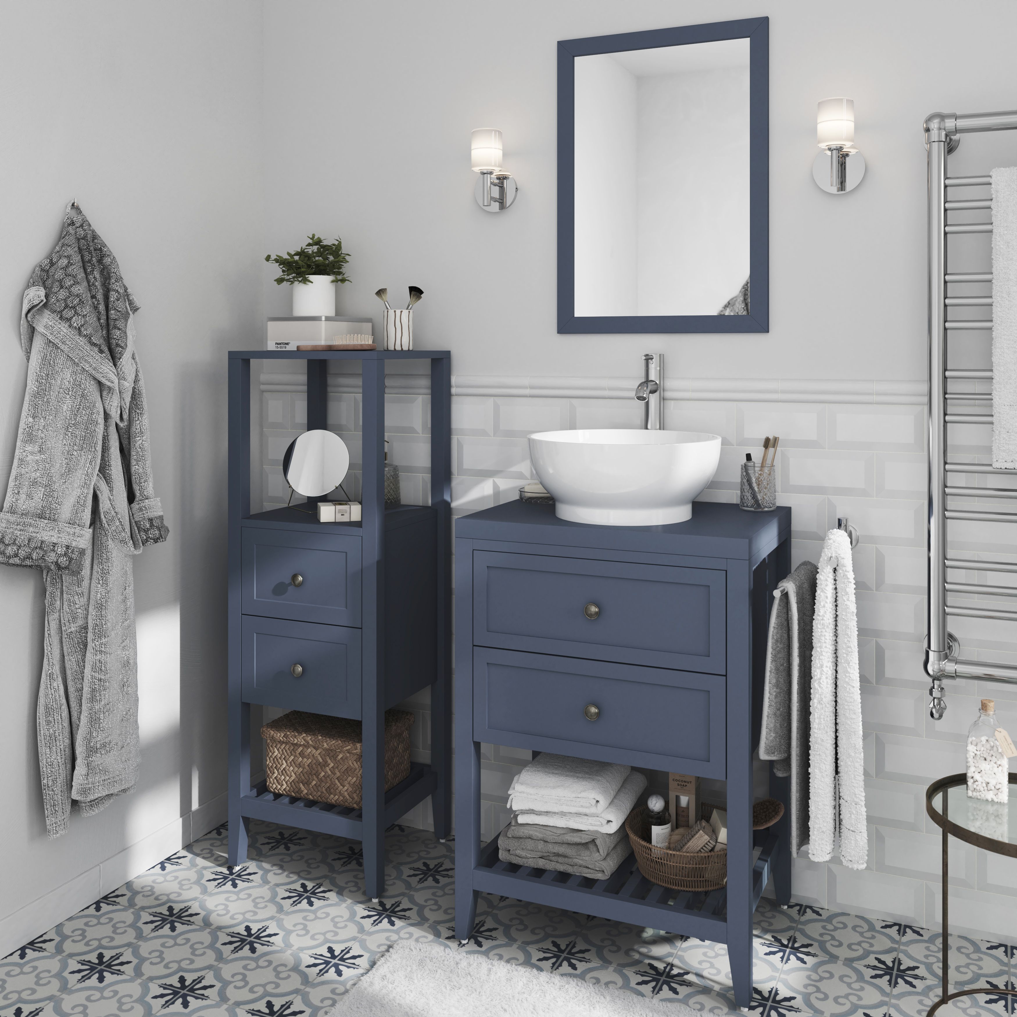GoodHome Perma Satin Blue Freestanding Bathroom Vanity unit (H) 806mm (W) 600mm