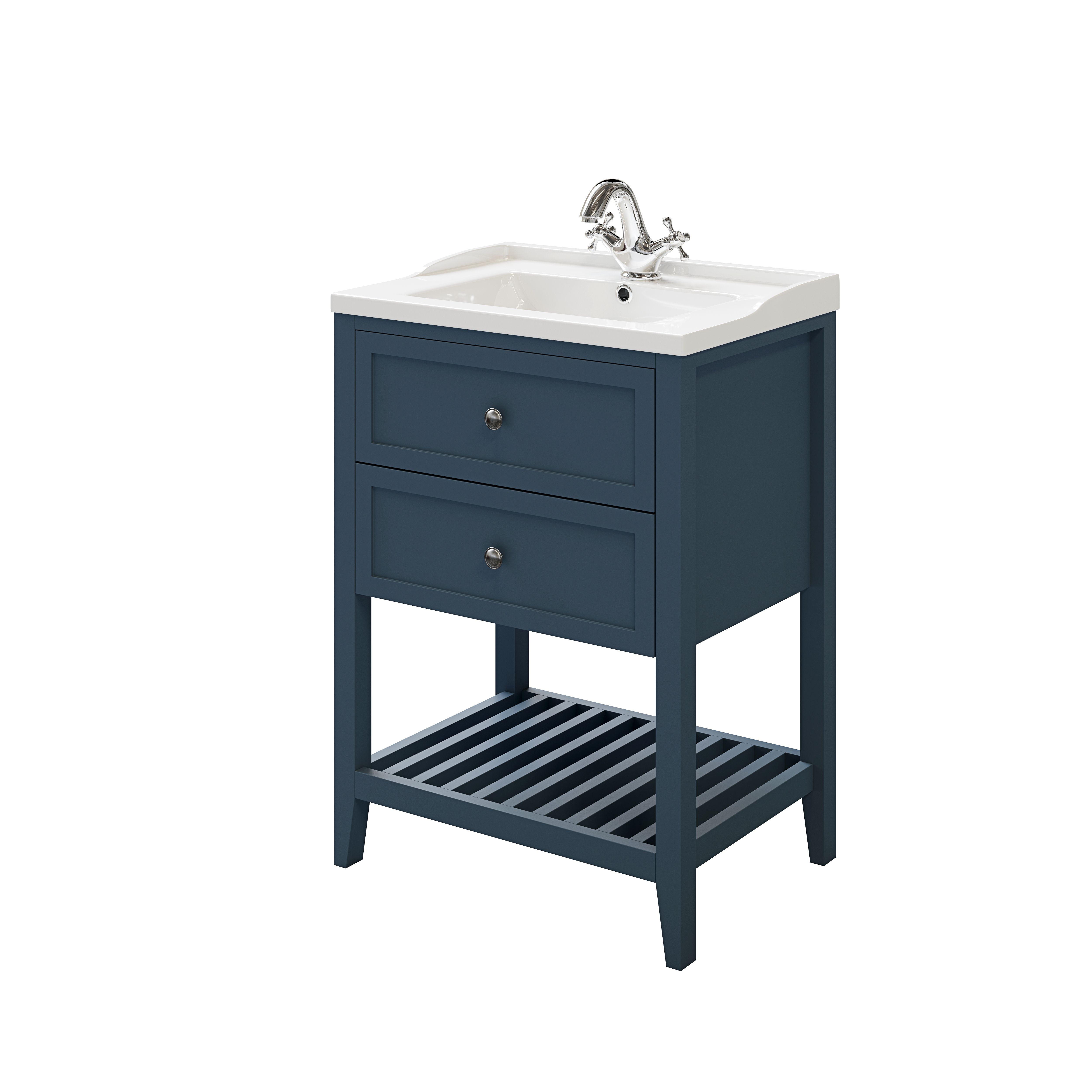 GoodHome Perma Satin Blue Freestanding Bathroom Vanity unit (H) 806mm (W) 600mm
