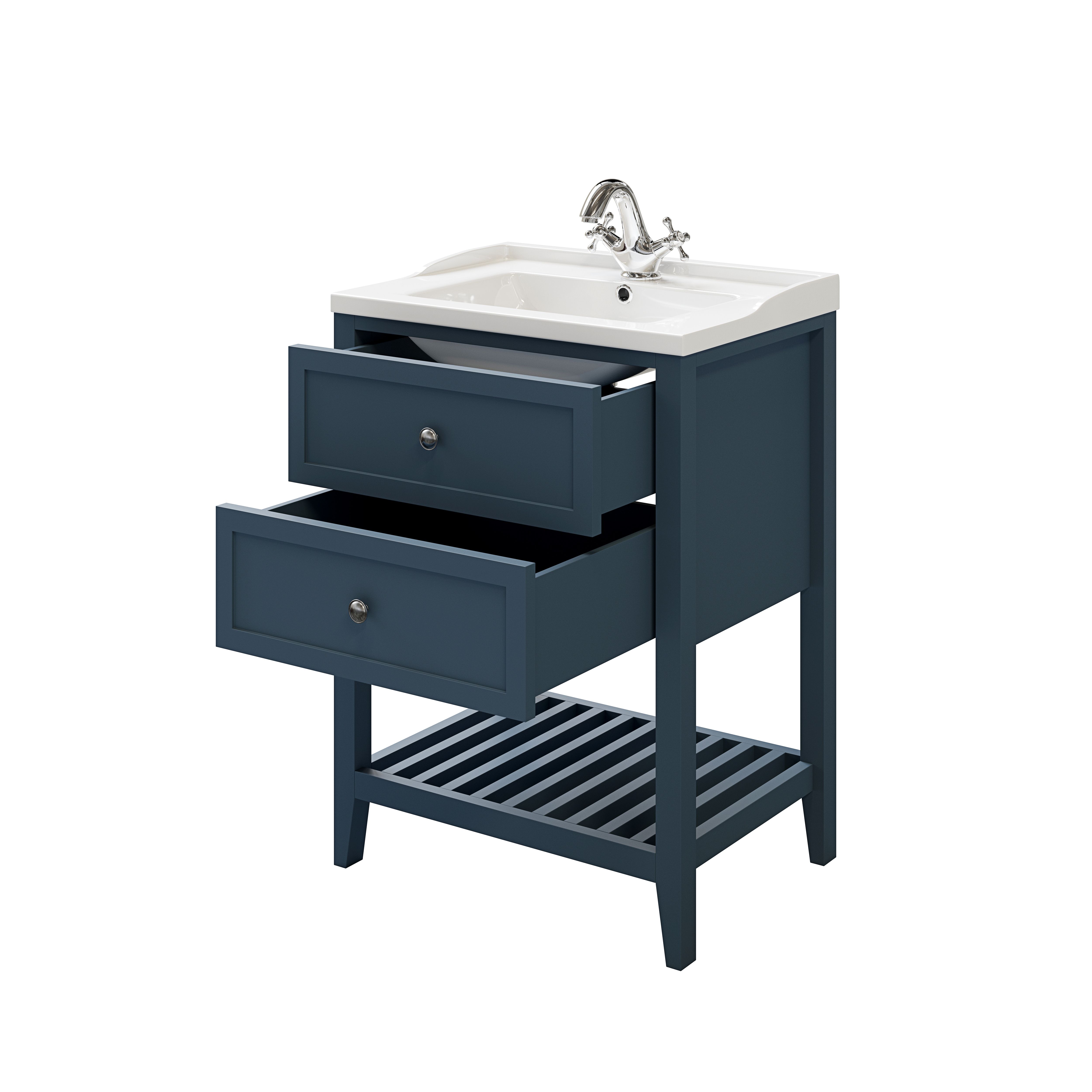 GoodHome Perma Satin Blue Freestanding Bathroom Vanity unit (H) 806mm (W) 600mm