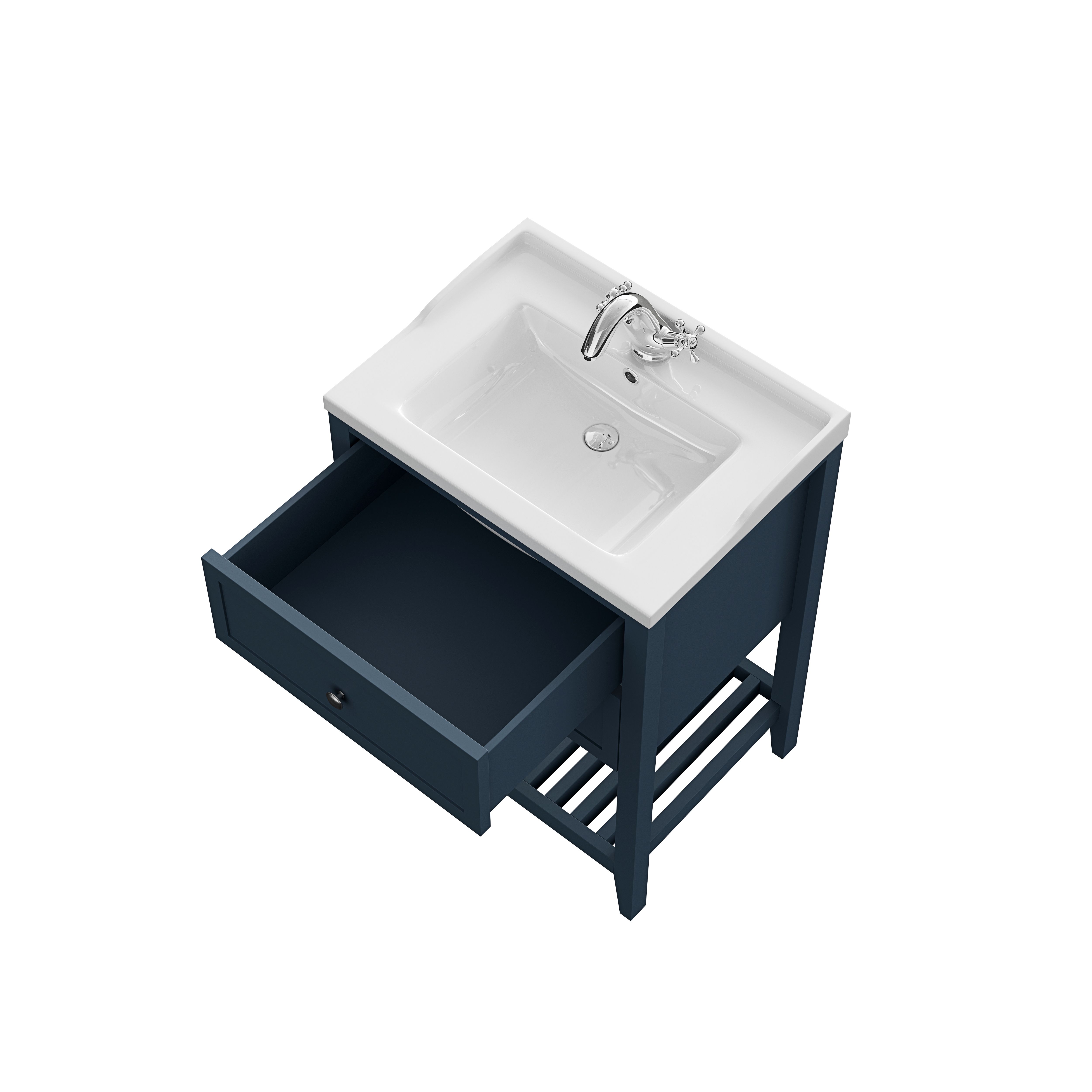 GoodHome Perma Satin Blue Freestanding Bathroom Vanity unit (H) 806mm (W) 600mm