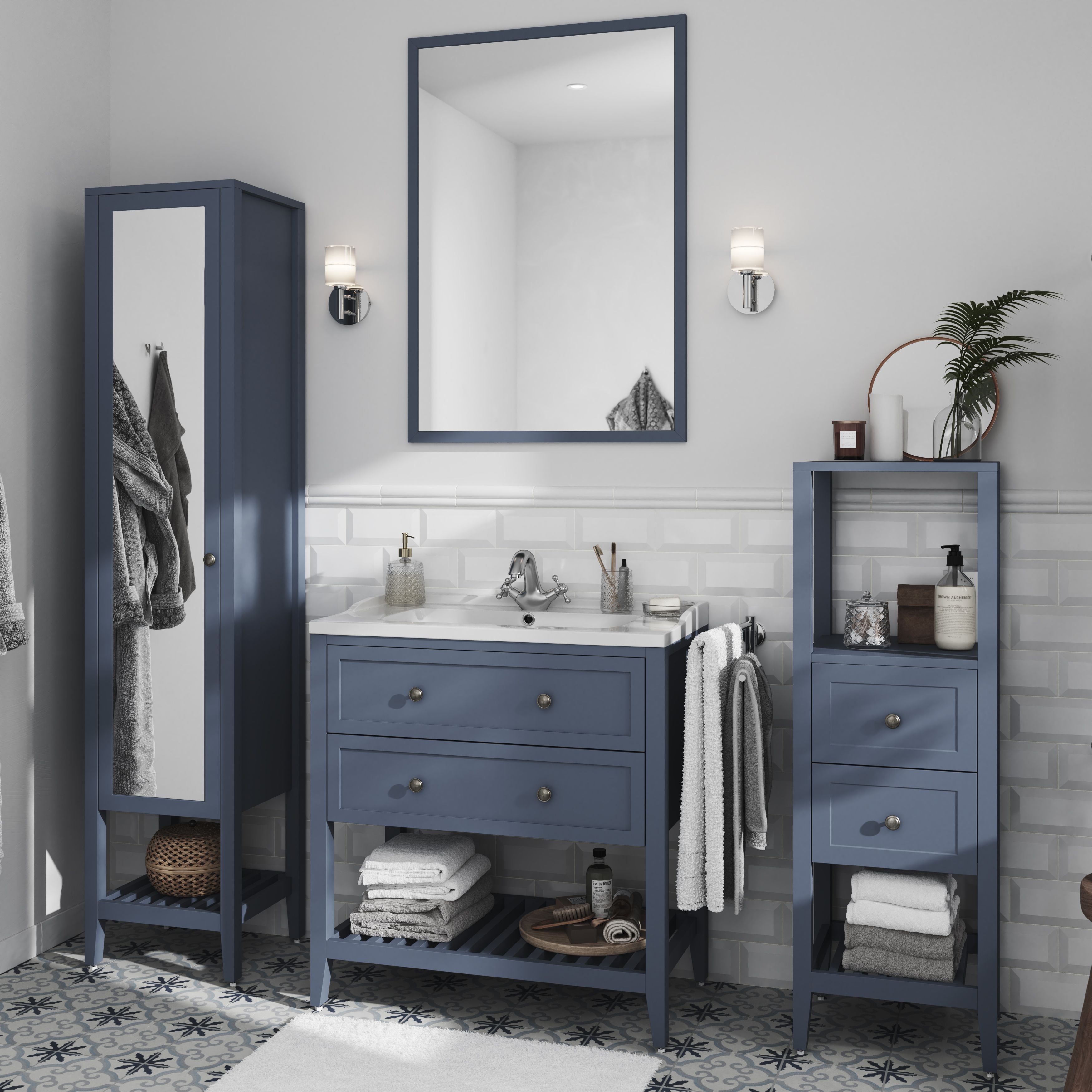 GoodHome Perma Satin Blue Freestanding Bathroom Vanity unit (H) 806mm (W) 800mm