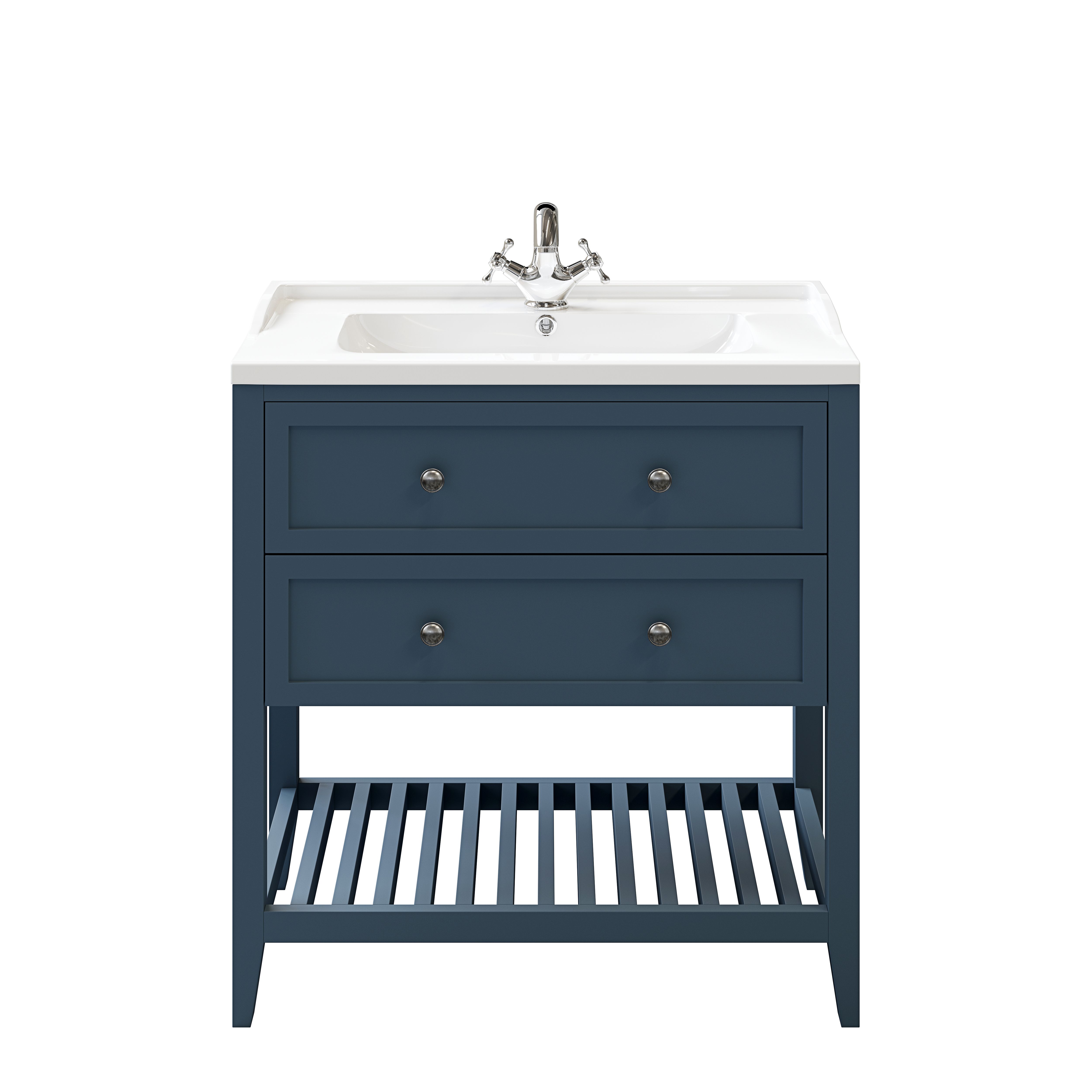 GoodHome Perma Satin Blue Freestanding Bathroom Vanity unit (H) 806mm (W) 800mm