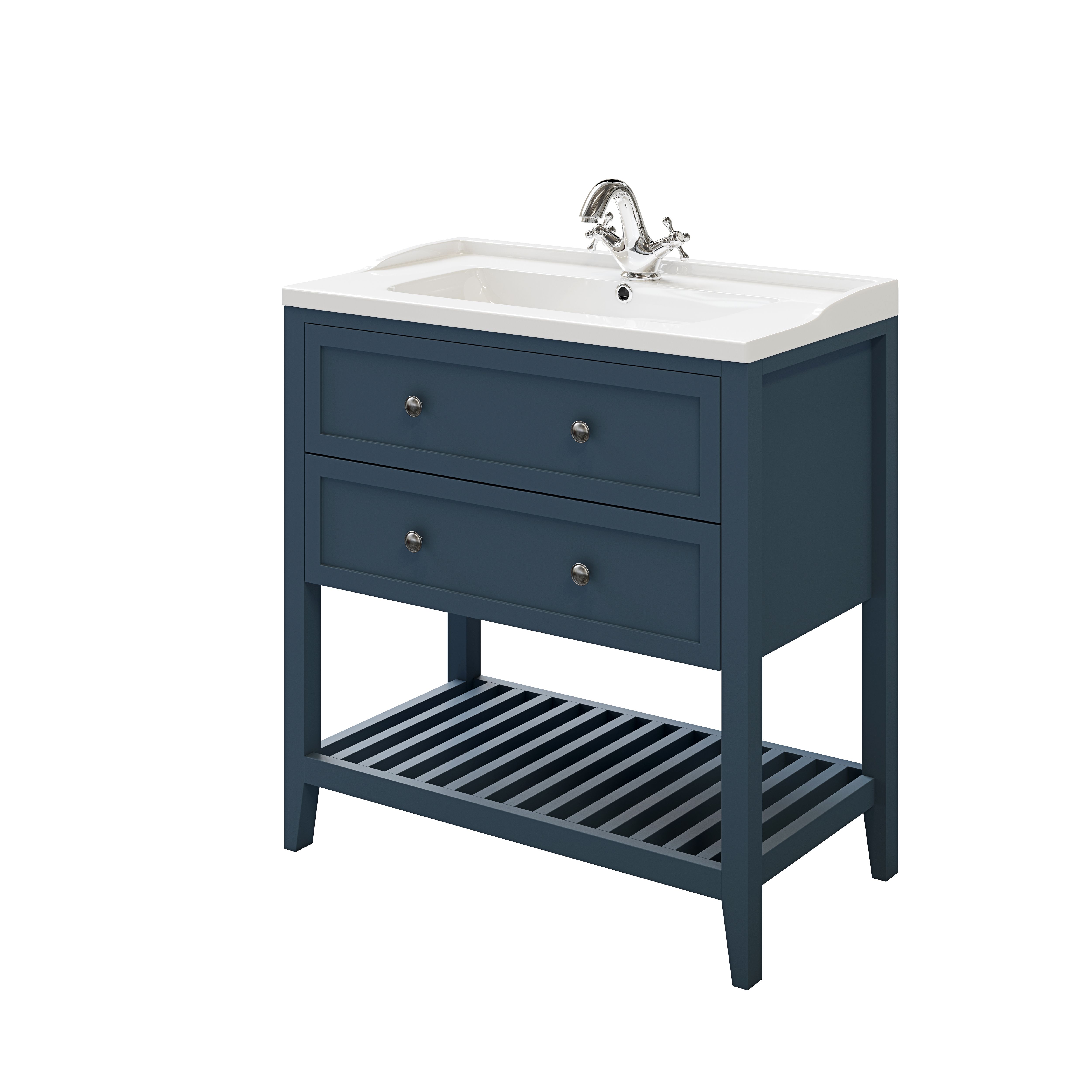 GoodHome Perma Satin Blue Freestanding Bathroom Vanity unit (H) 806mm (W) 800mm