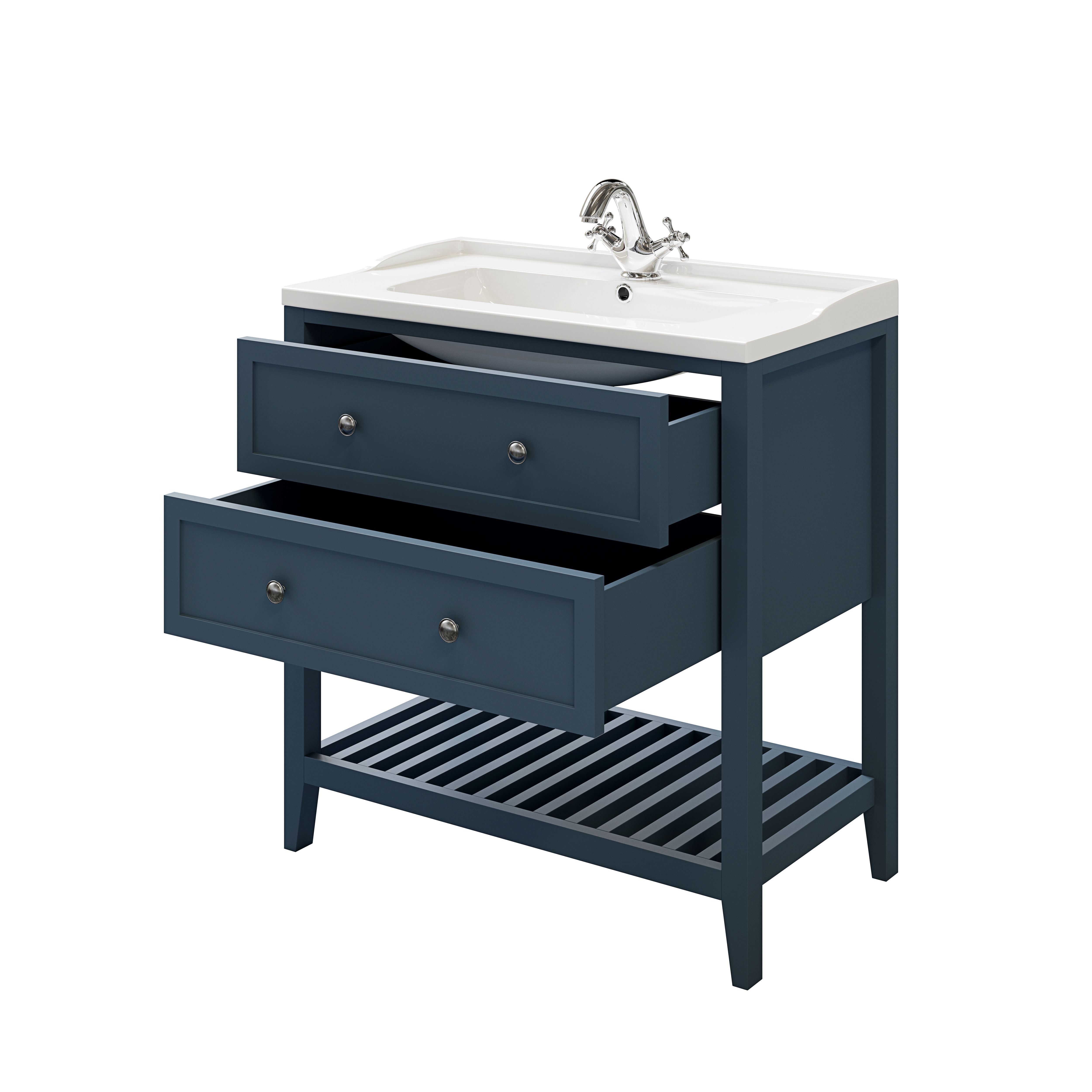 GoodHome Perma Satin Blue Freestanding Bathroom Vanity unit (H) 806mm (W) 800mm