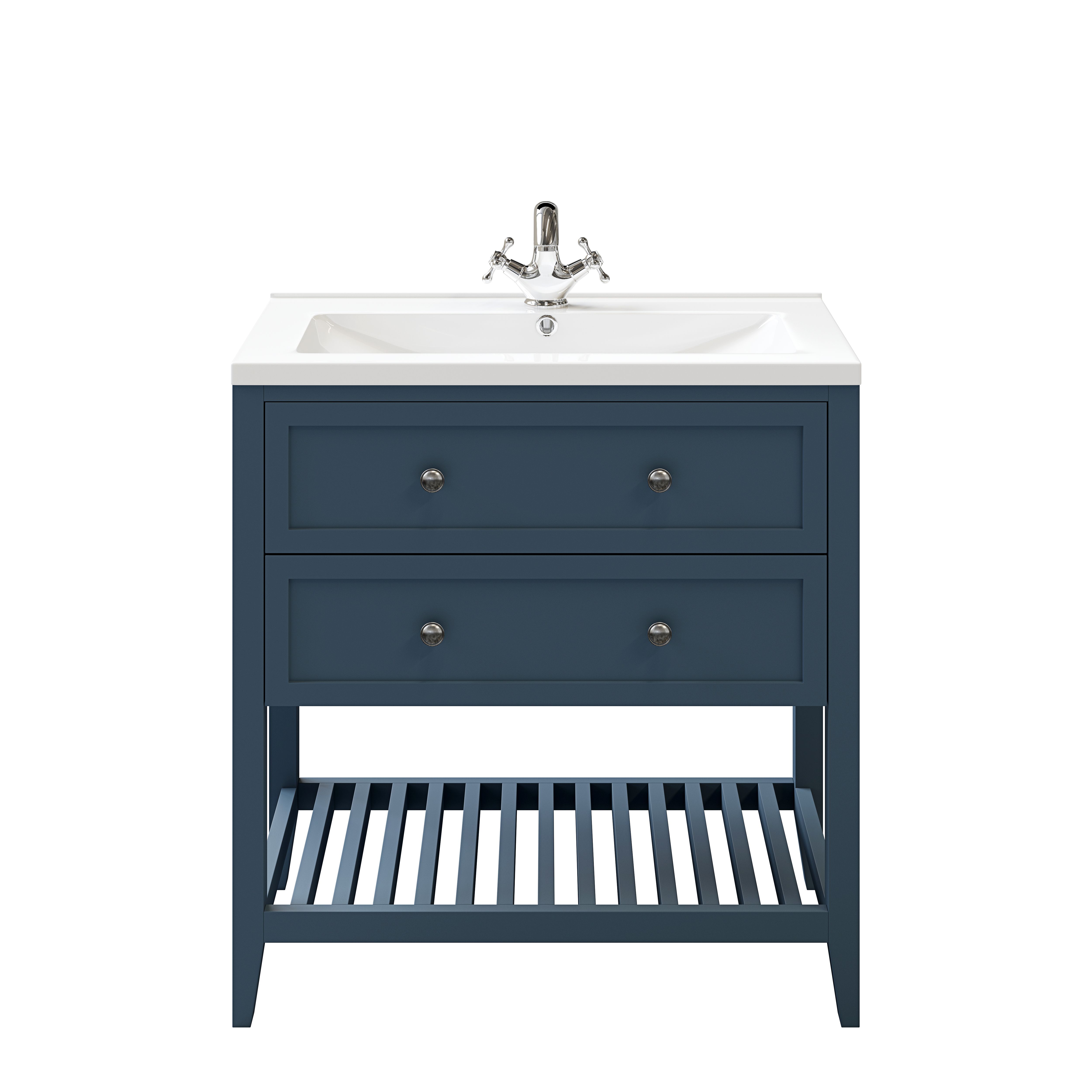 GoodHome Perma Satin Blue Freestanding Bathroom Vanity unit (H) 806mm (W) 800mm