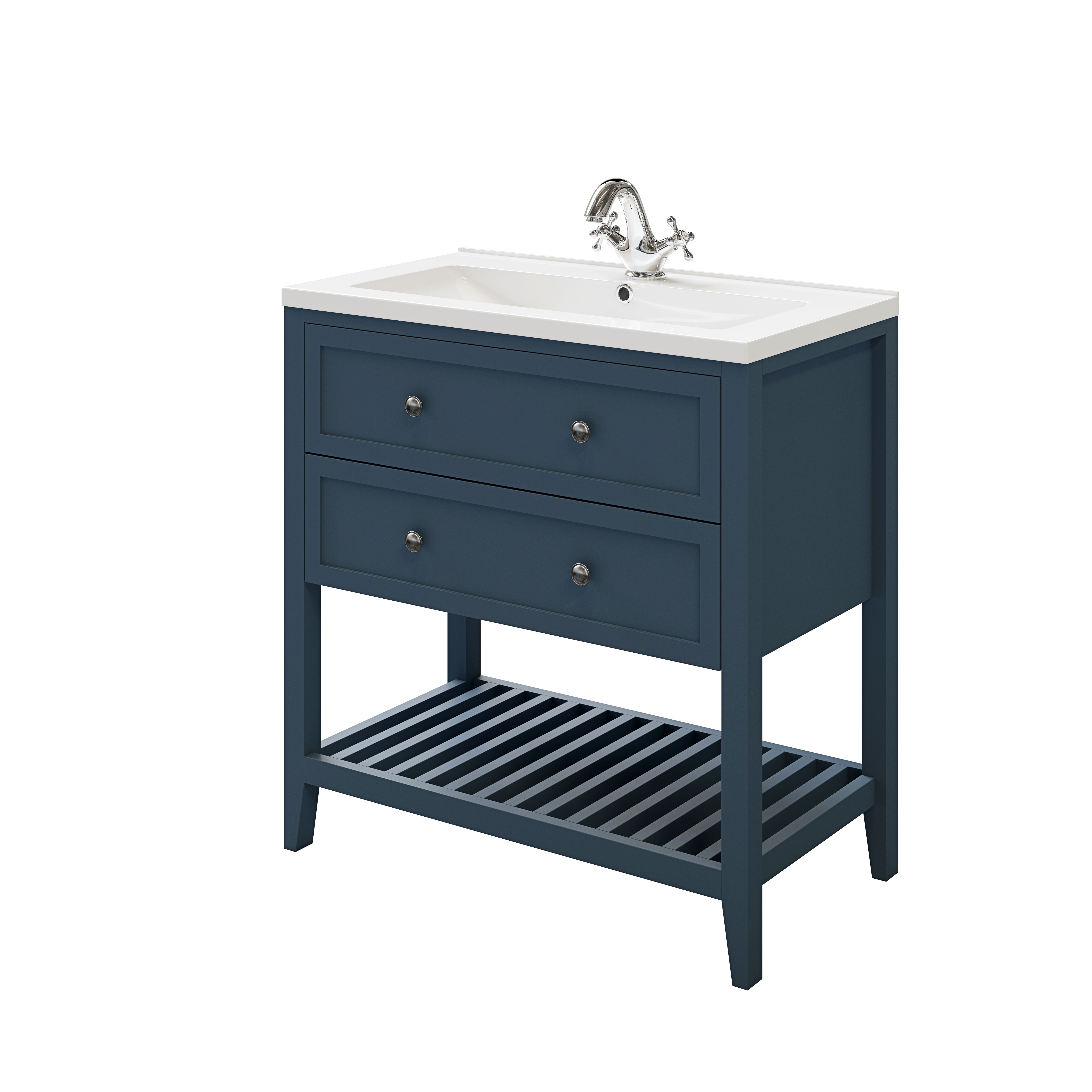 GoodHome Perma Satin Blue Freestanding Bathroom Vanity unit (H) 806mm (W) 800mm
