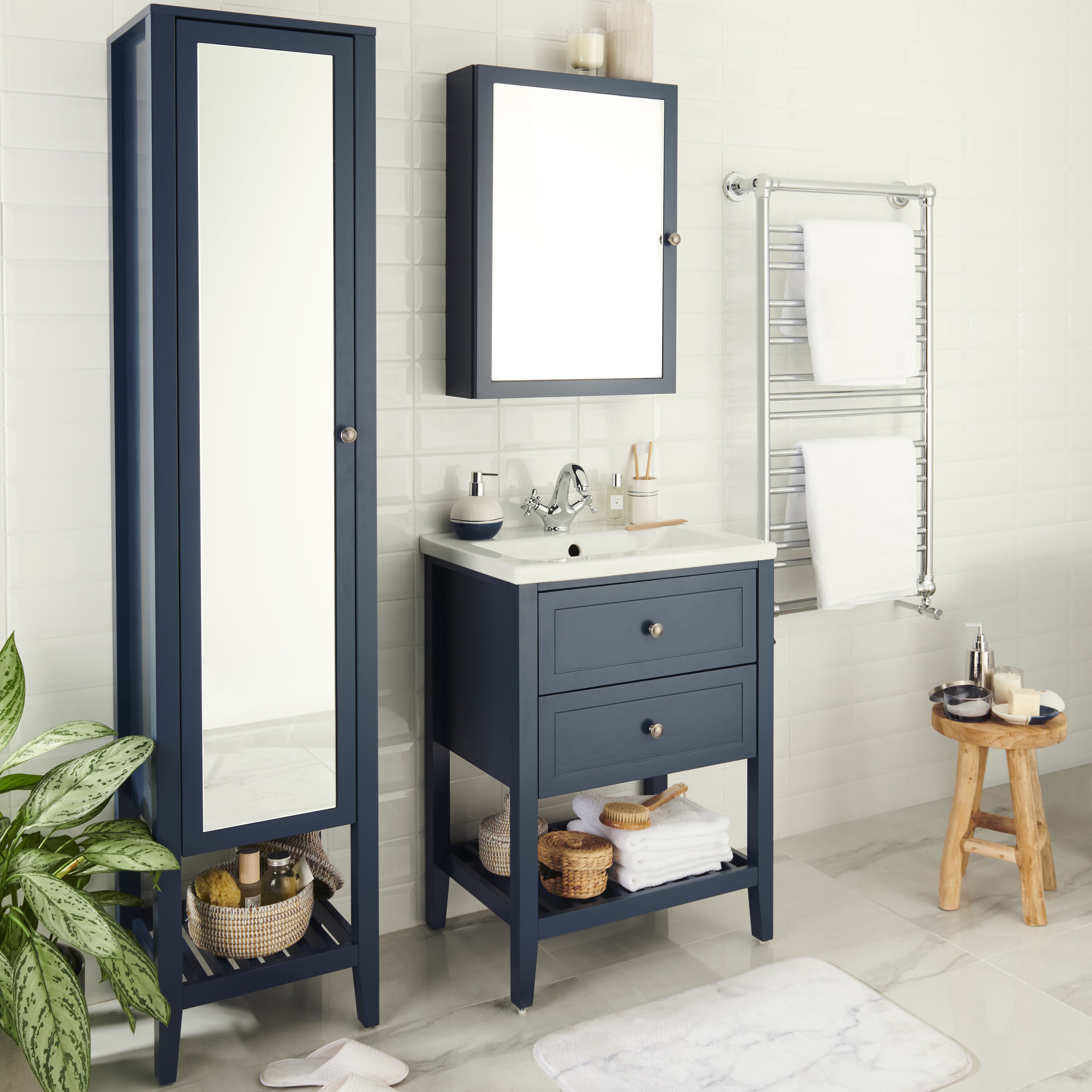 Goodhome Perma Satin Blue Mirrored Door Bathroom Cabinet W 500mm H 700mm Diy At B Q