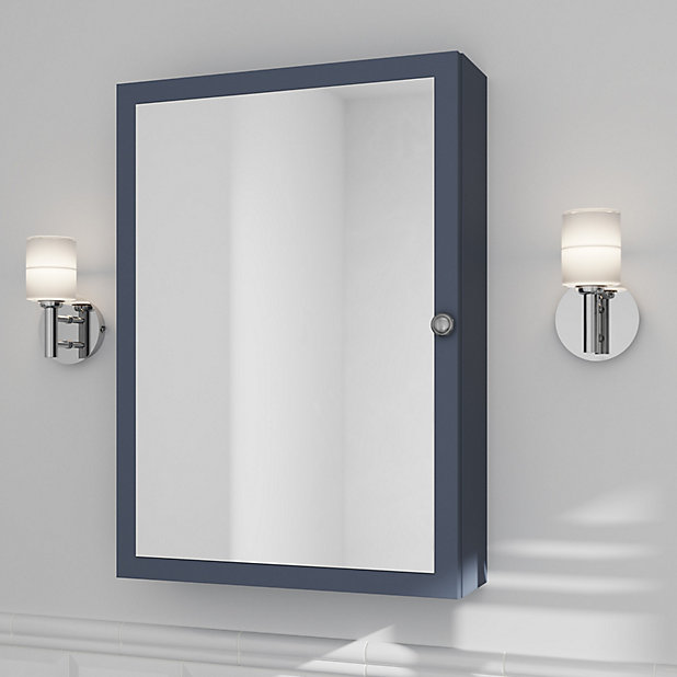 Goodhome Perma Satin Blue Mirrored Door, Corner Mirror Bathroom Cabinet B Q