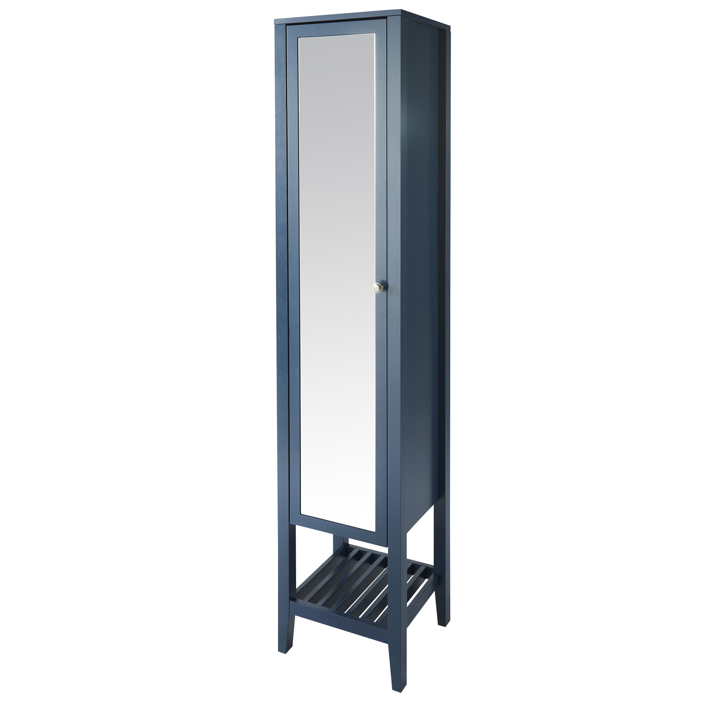 GoodHome Perma Satin Blue Tall Freestanding Mirrored door Bathroom Cabinet (W)400mm (H)1850mm