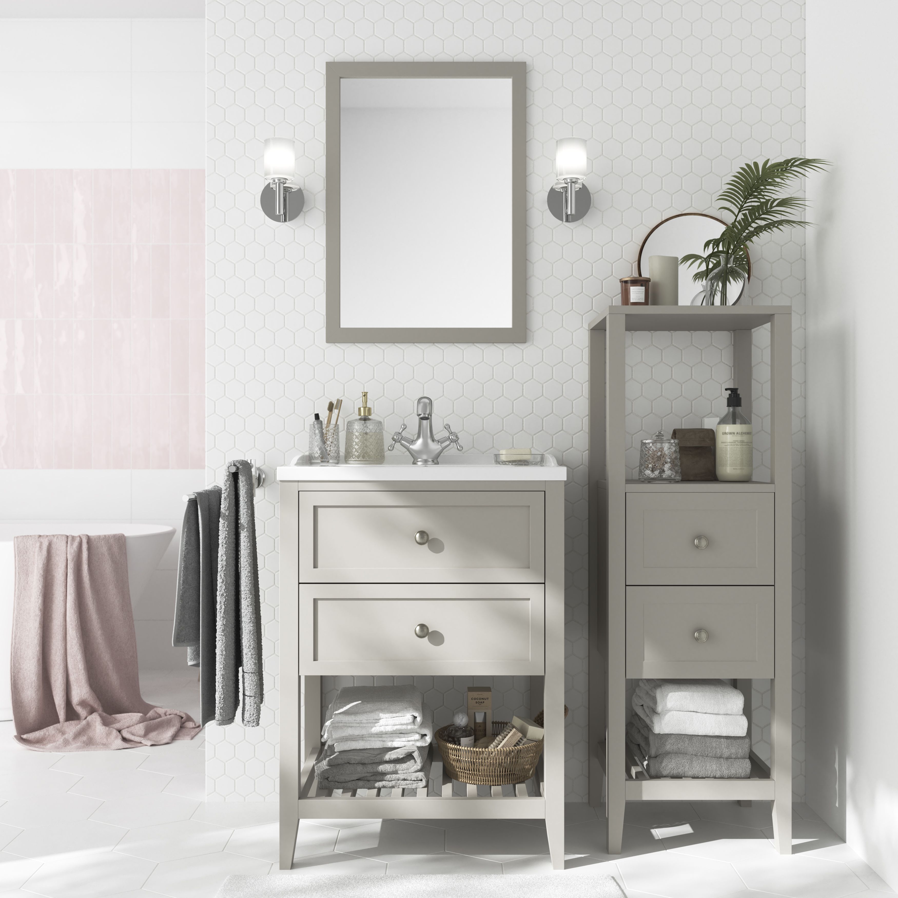 GoodHome Perma Satin Grey Freestanding Bathroom Vanity unit (H) 806mm (W) 600mm