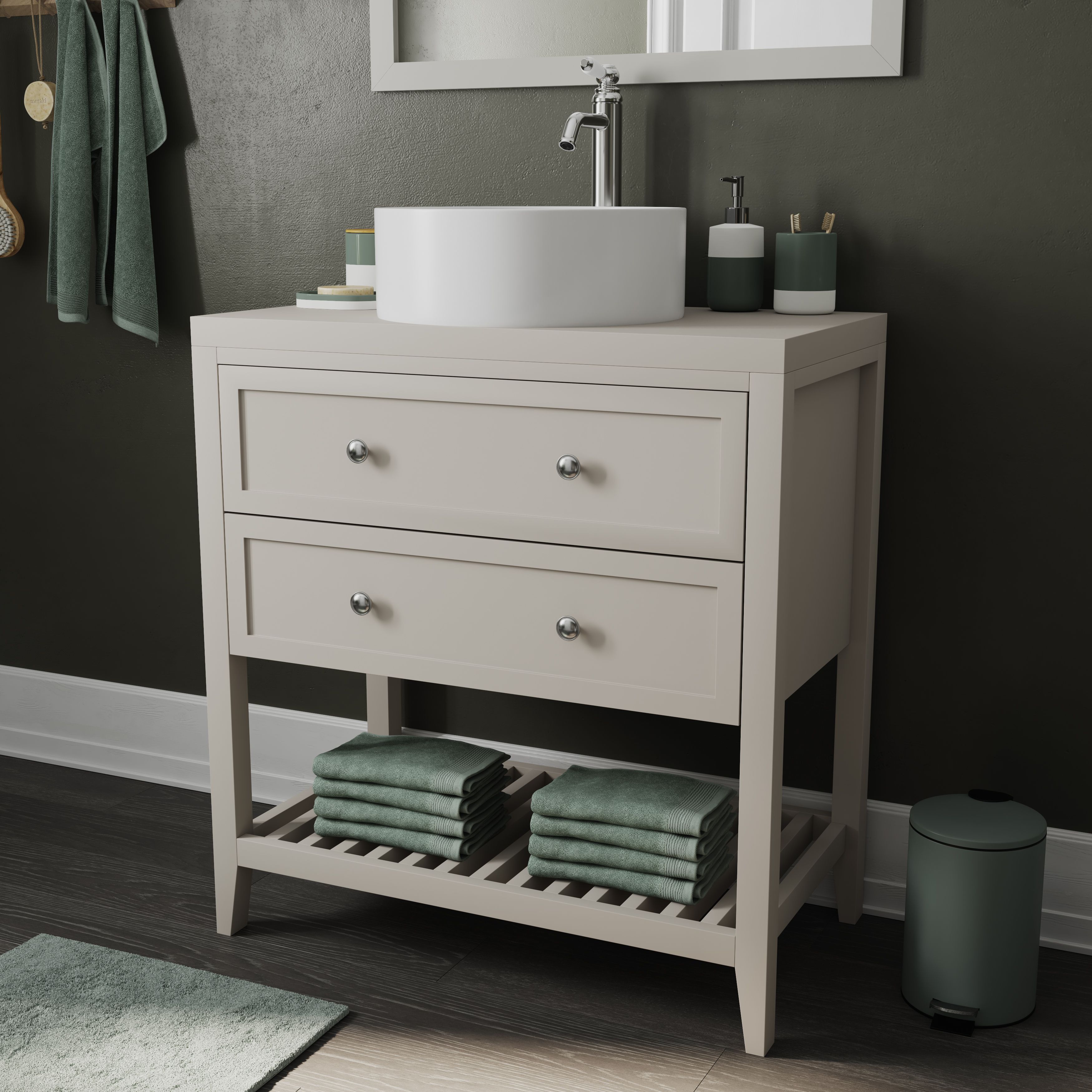 GoodHome Perma Satin Grey Freestanding Bathroom Vanity unit (H) 806mm (W) 800mm