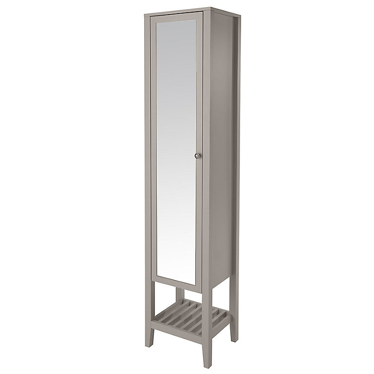 Goodhome Perma Satin Grey Tall, Tall Mirror Door Bathroom Cabinet