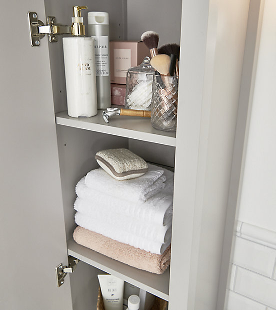 Goodhome Perma Satin Grey Tall, Mirrored Free Standing Bathroom Cabinet