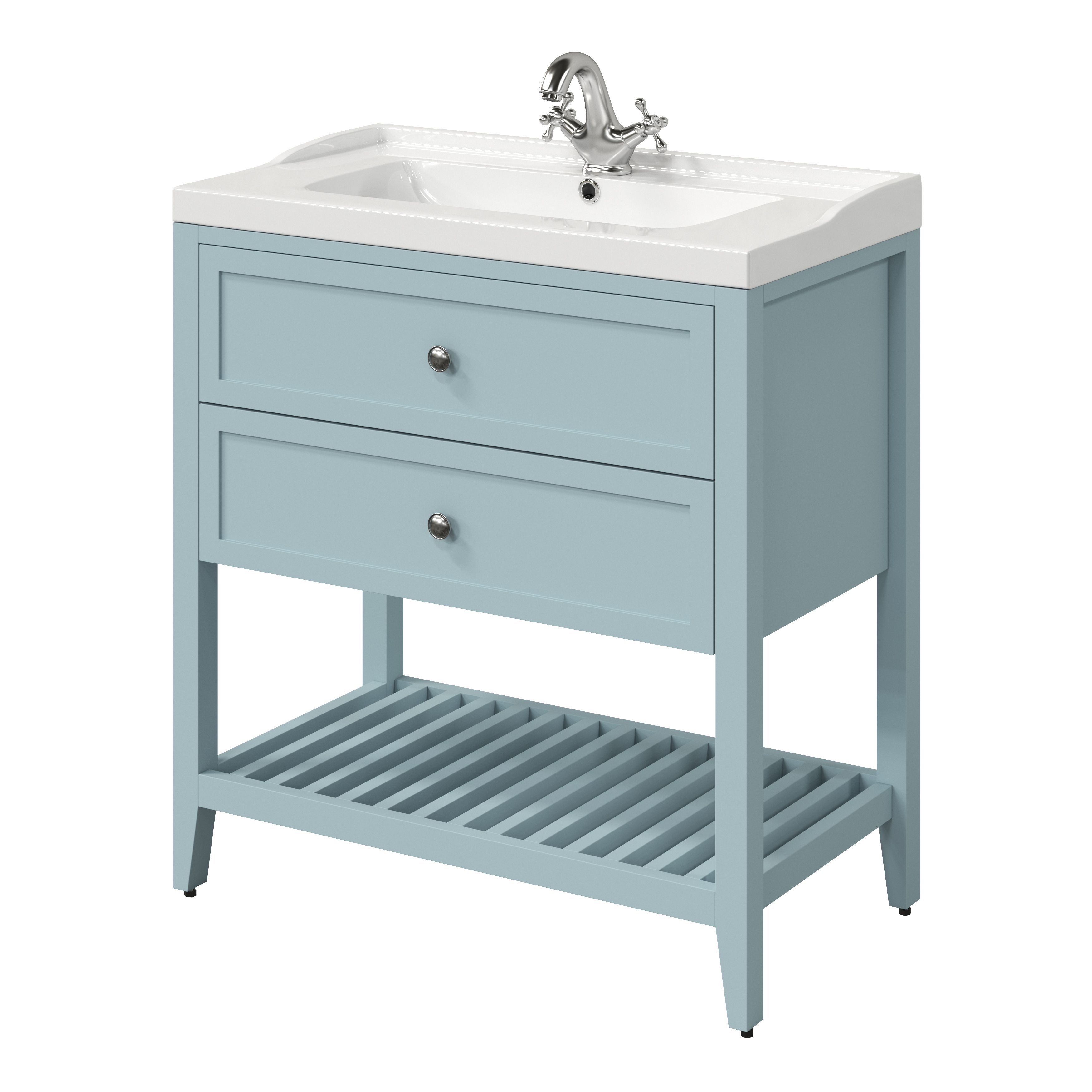 GoodHome Perma Satin Light blue Bathroom Vanity unit (H) 806mm (W) 600mm