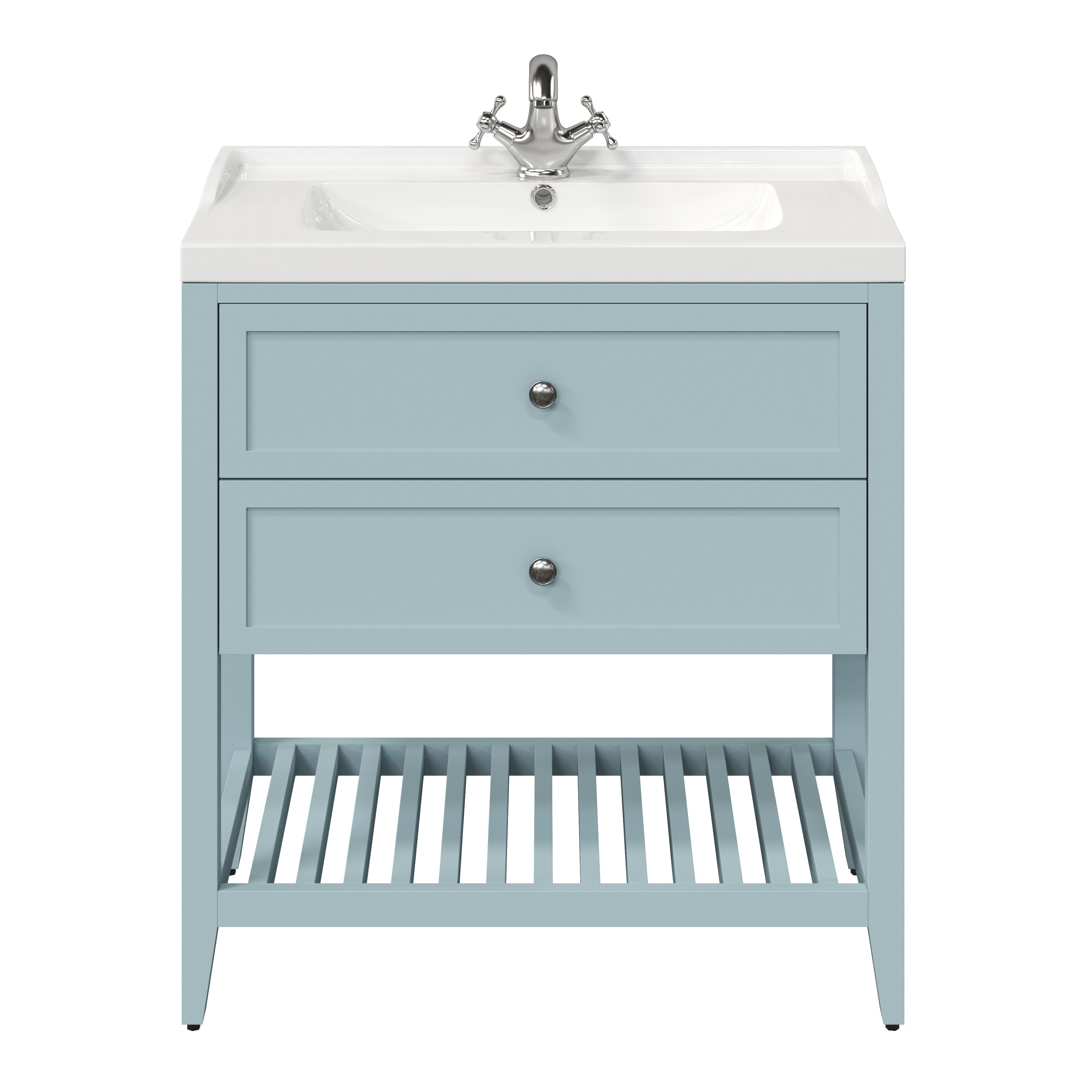 GoodHome Perma Satin Light blue Bathroom Vanity unit (H) 806mm (W) 600mm