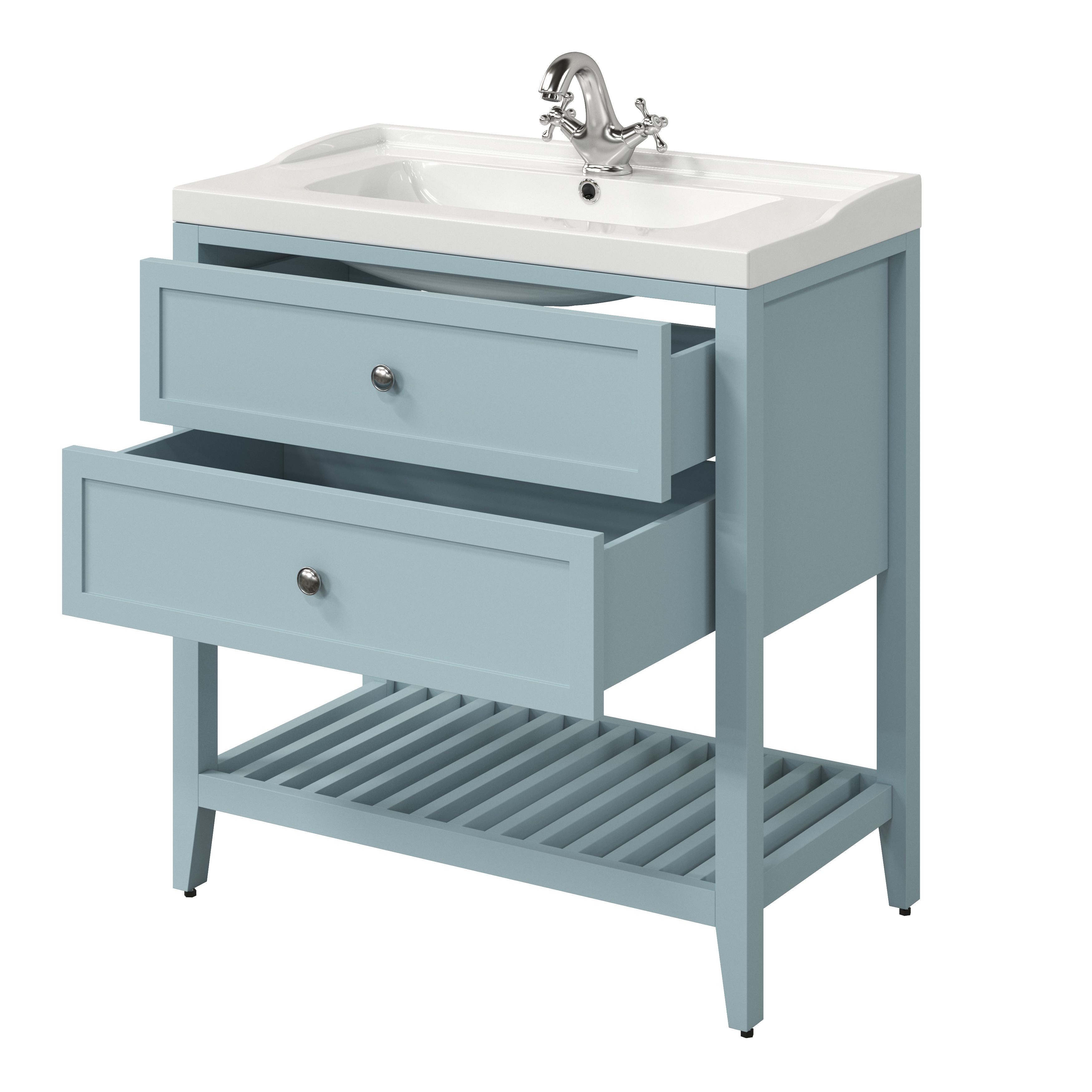 GoodHome Perma Satin Light blue Bathroom Vanity unit (H) 806mm (W) 600mm
