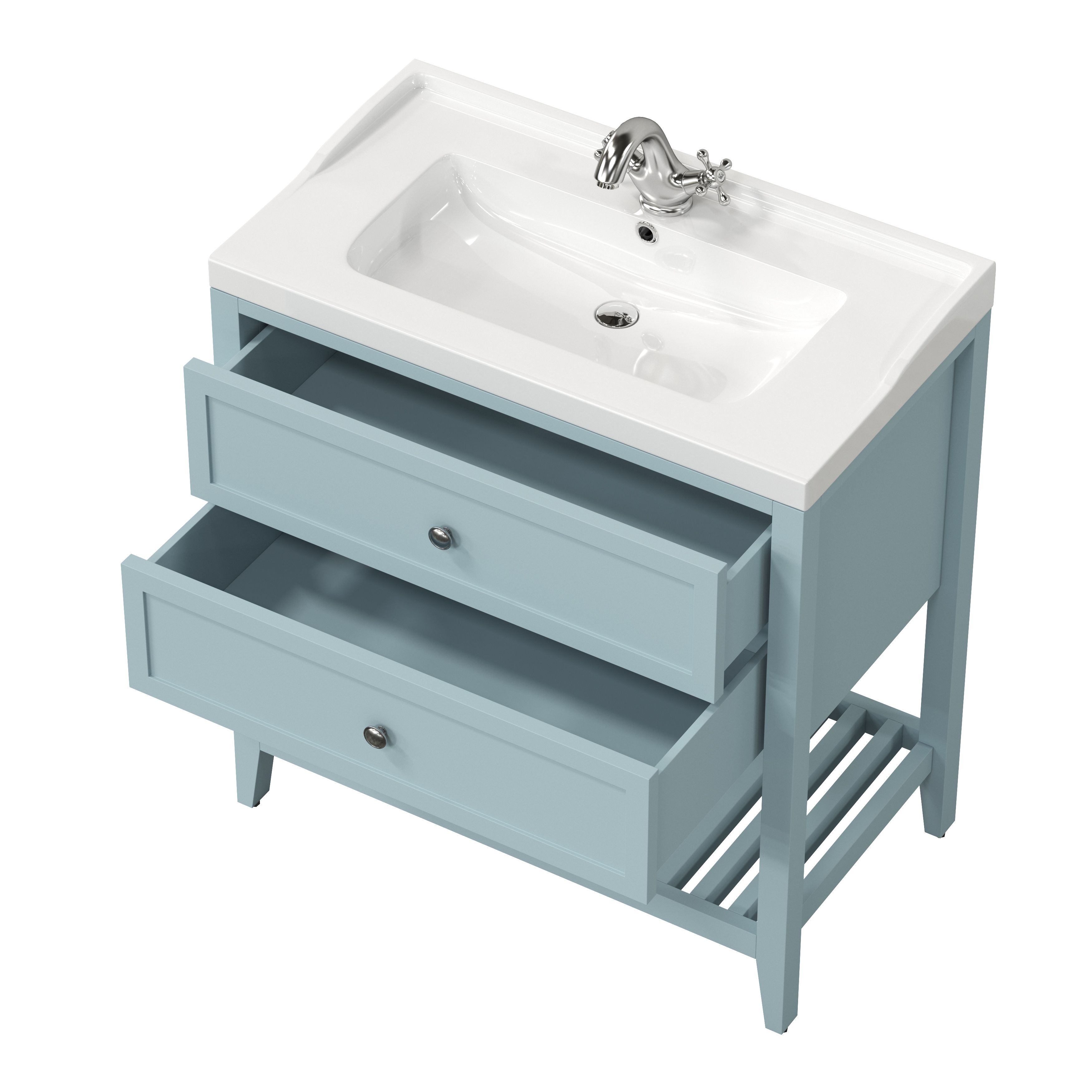 GoodHome Perma Satin Light blue Bathroom Vanity unit (H) 806mm (W) 600mm