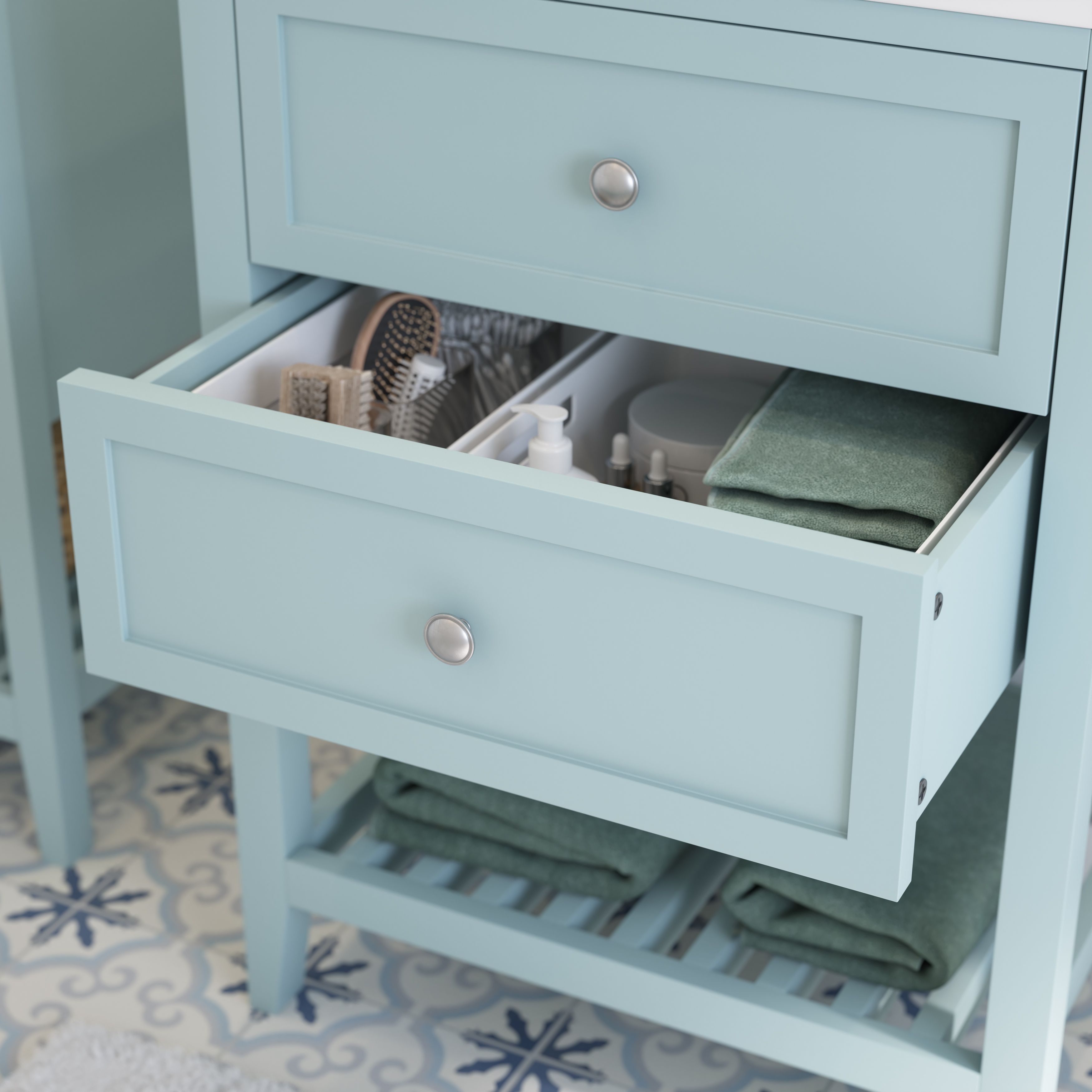 GoodHome Perma Satin Light blue Bathroom Vanity unit (H) 806mm (W) 600mm