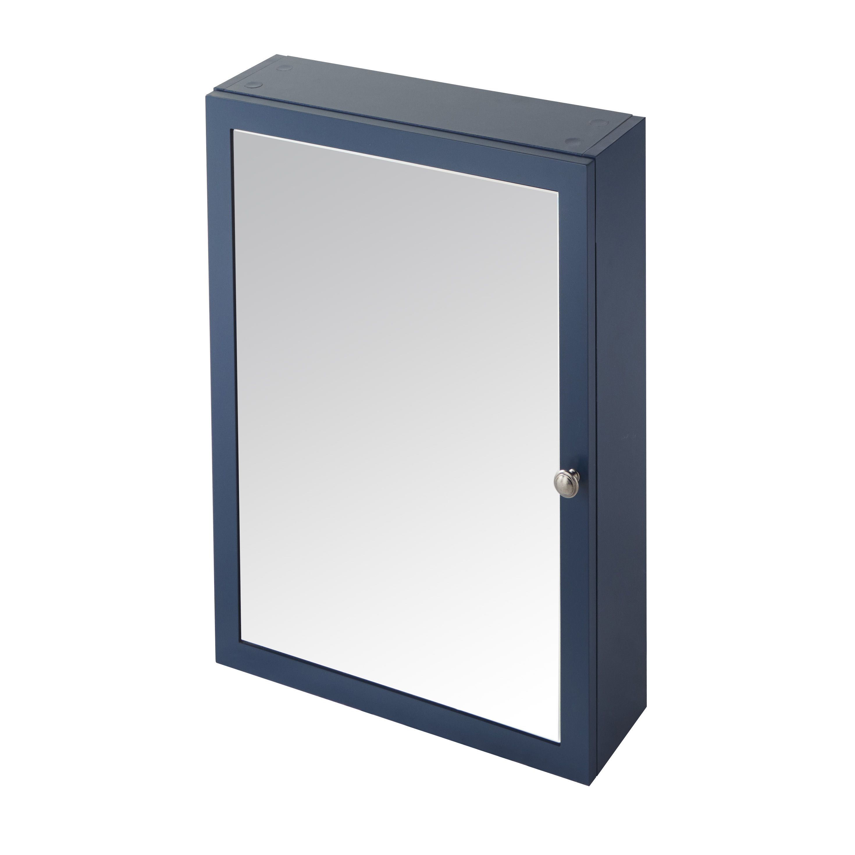 GoodHome Perma Satin Navy Wall-mounted Single Bathroom Cabinet with Mirrored door (W)500mm (H)700mm