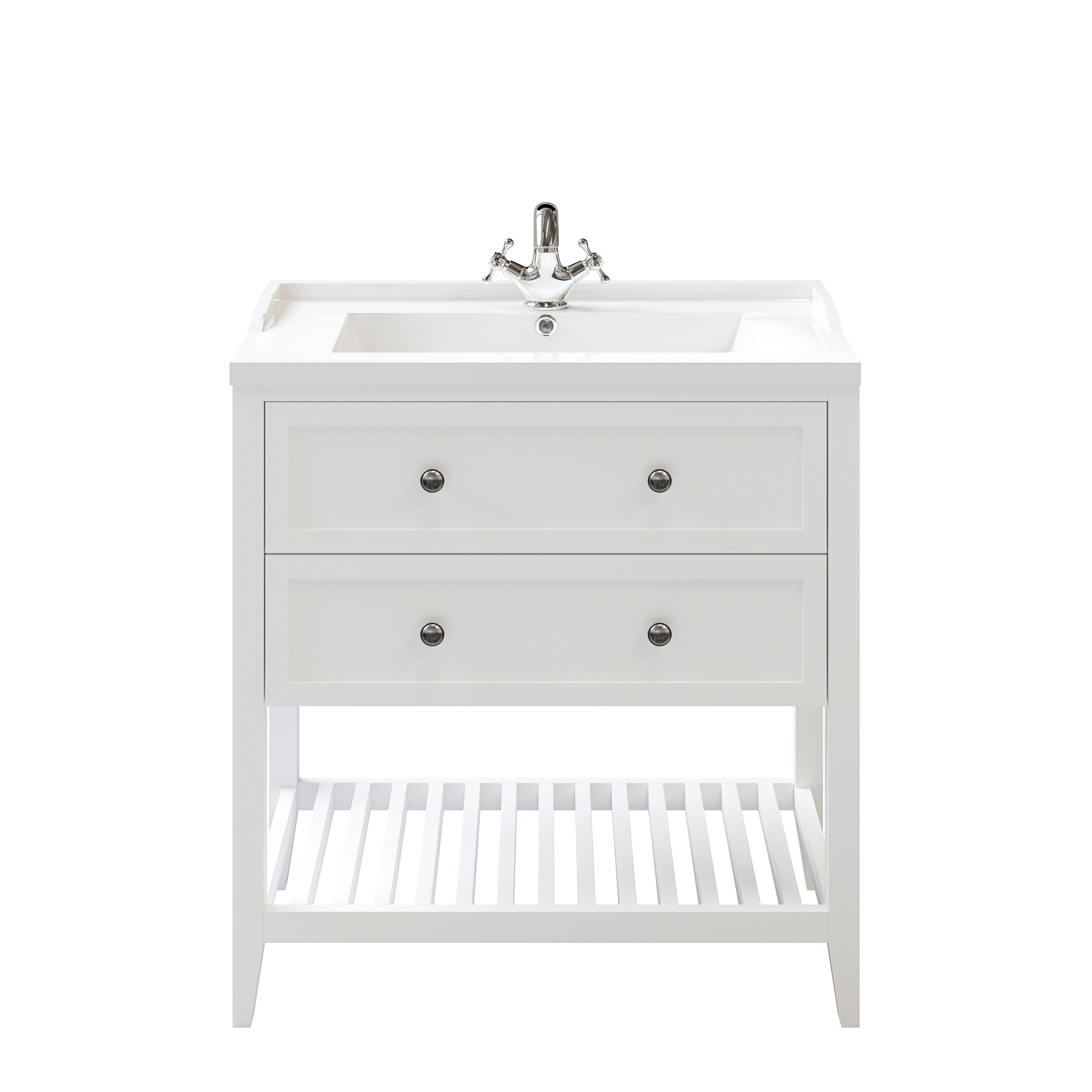 GoodHome Perma Satin White Bathroom Vanity unit (H)80.6cm (W)80cm | DIY ...