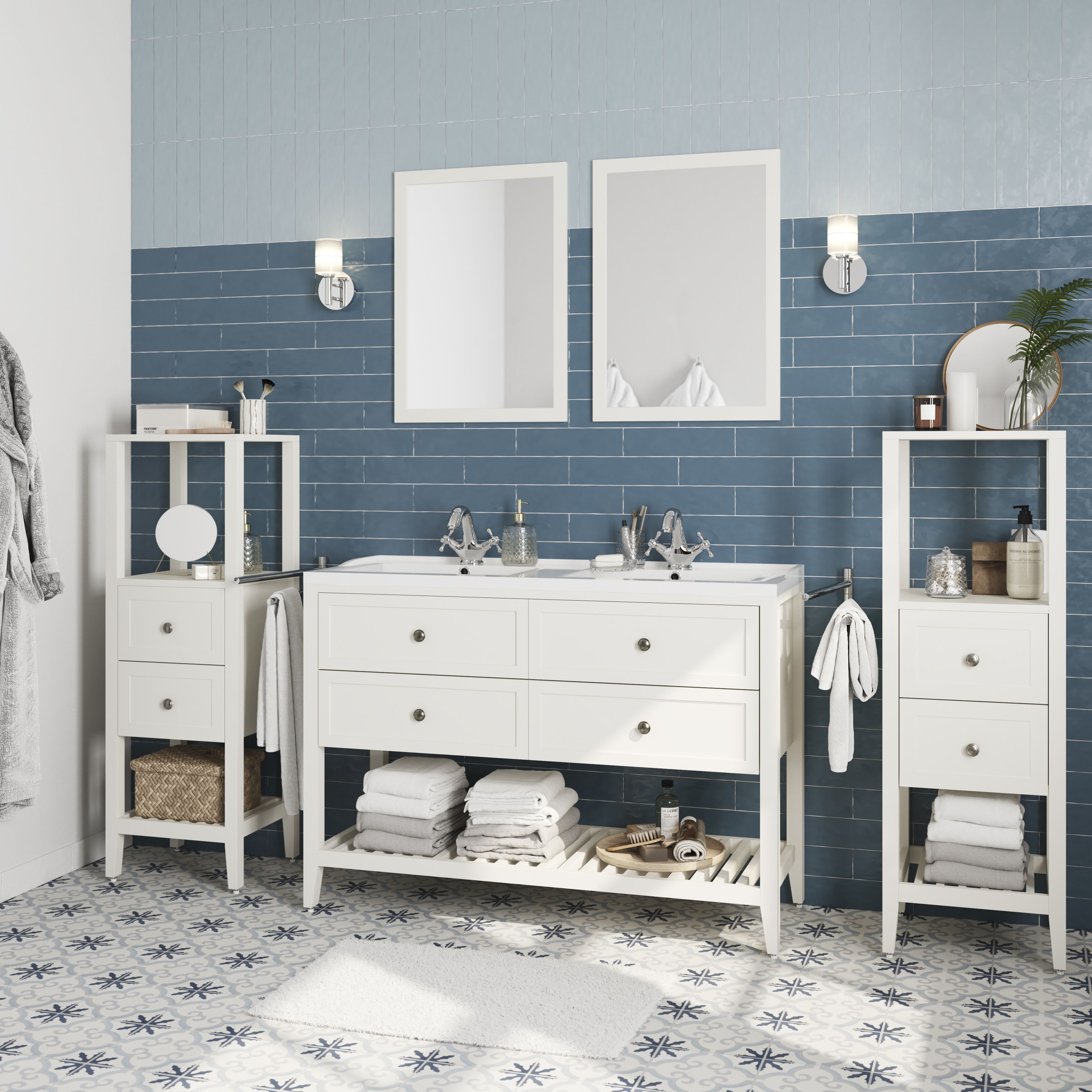 GoodHome Perma Satin White Freestanding Bathroom Vanity unit (H) 806mm (W) 1200mm