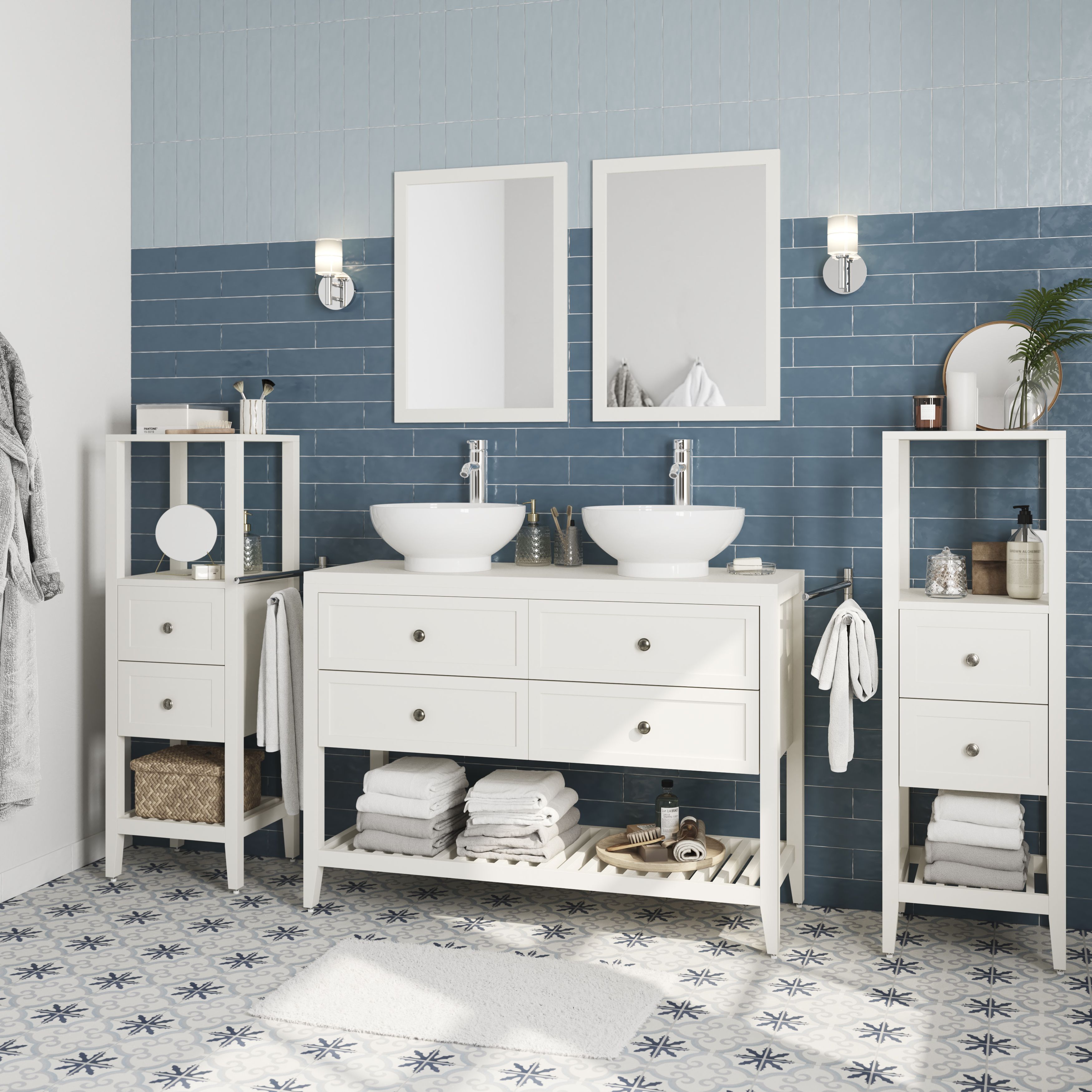 GoodHome Perma Satin White Freestanding Bathroom Vanity unit (H) 806mm (W) 1200mm