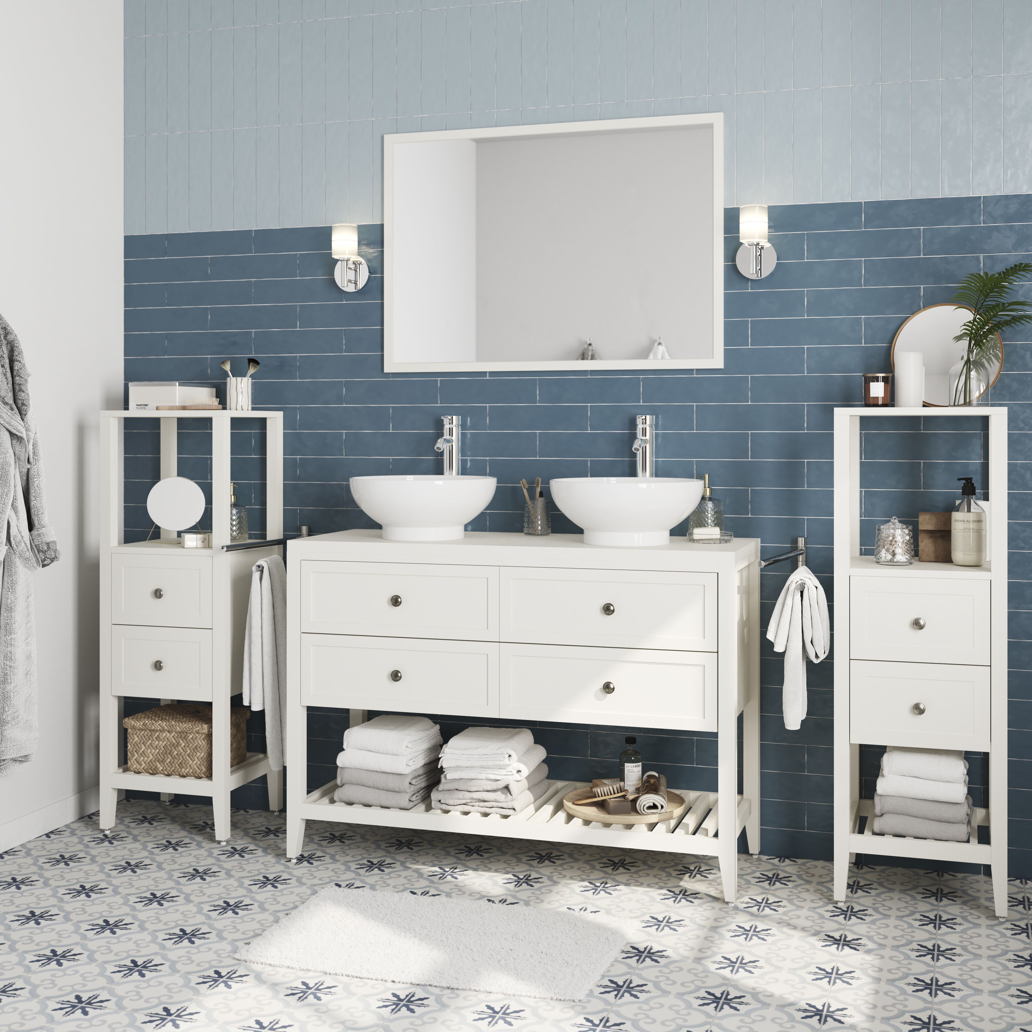 GoodHome Perma Satin White Freestanding Bathroom Vanity unit (H) 806mm (W) 1200mm