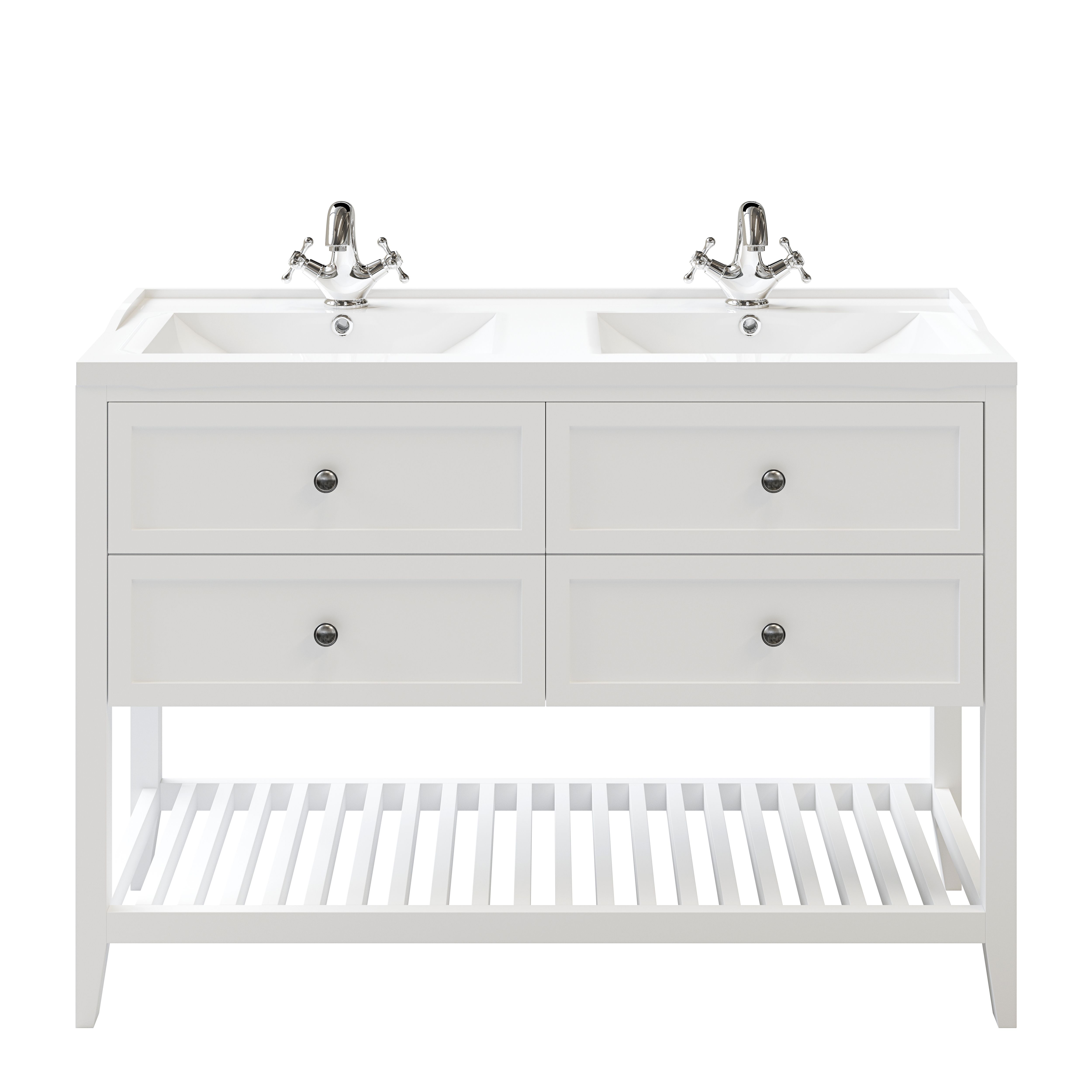 GoodHome Perma Satin White Freestanding Bathroom Vanity unit (H) 806mm (W) 1200mm
