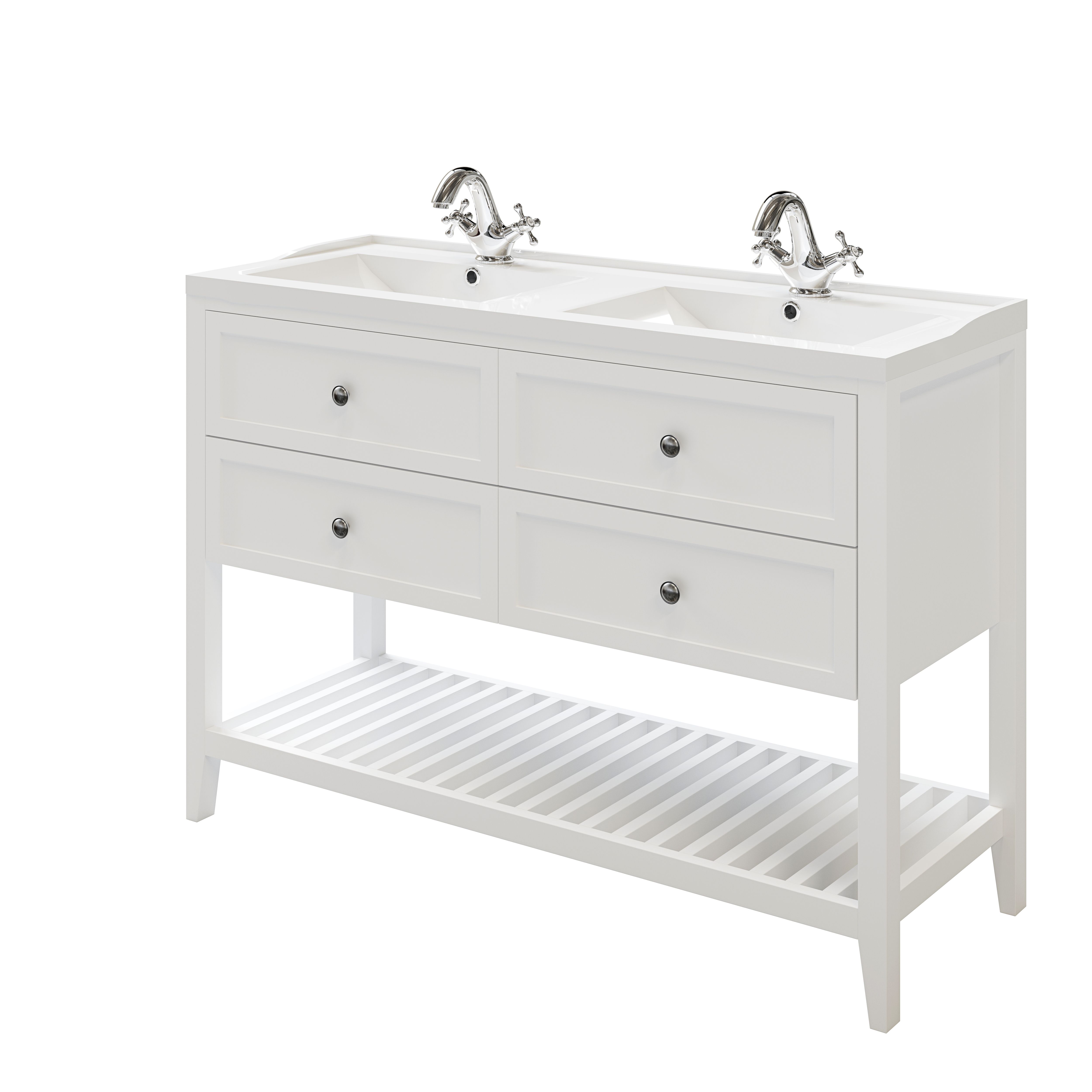 GoodHome Perma Satin White Freestanding Bathroom Vanity unit (H) 806mm (W) 1200mm