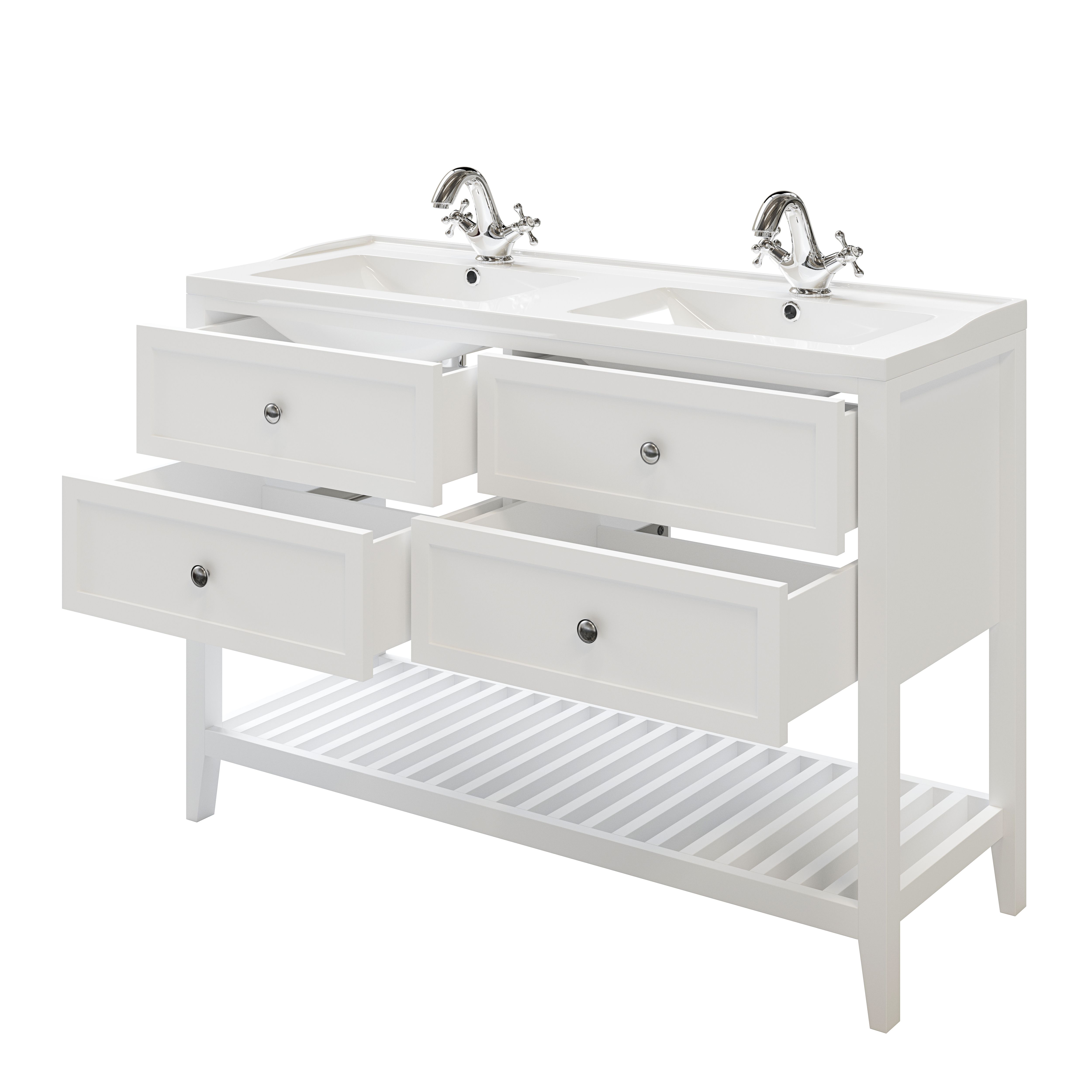 GoodHome Perma Satin White Freestanding Bathroom Vanity unit (H) 806mm (W) 1200mm