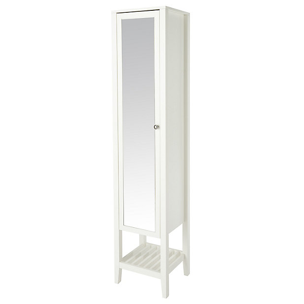 Goodhome Perma Satin White Tall, Freestanding Bathroom Storage With Mirror